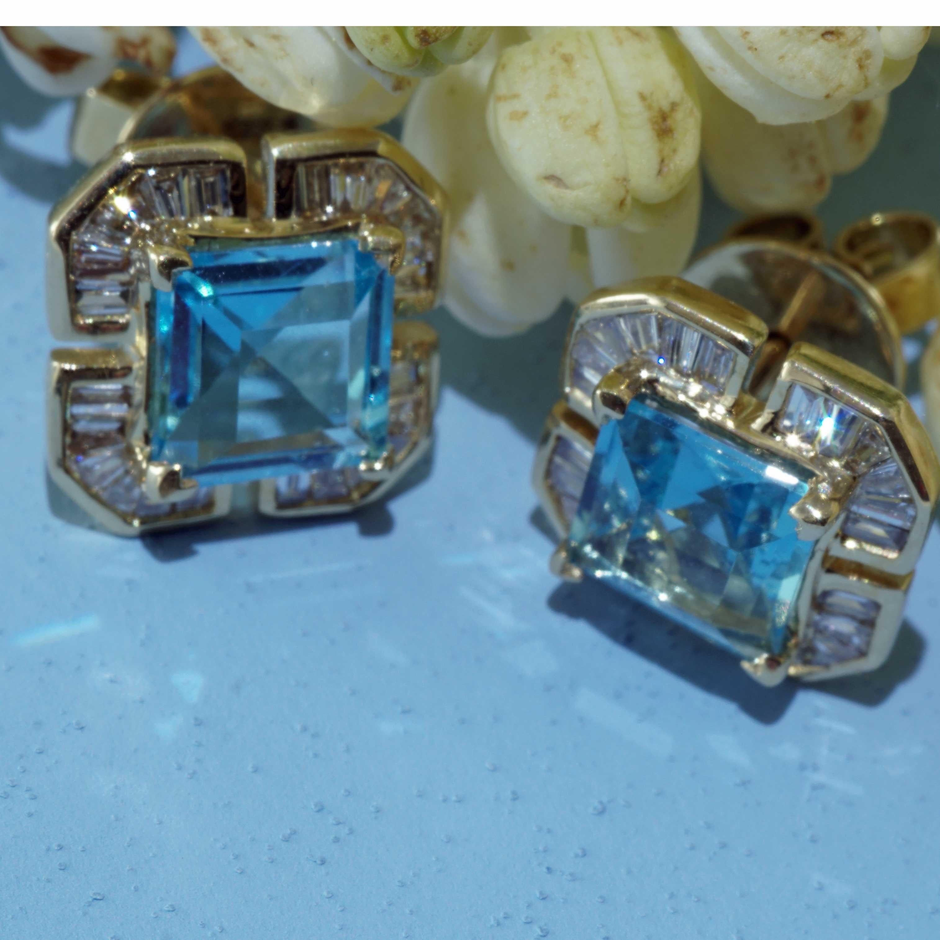 Cloverleaf shaped Blue Topaz Diamond Earrings Swiss Blue 1.8 ct 0.40 ct brandnew For Sale 8