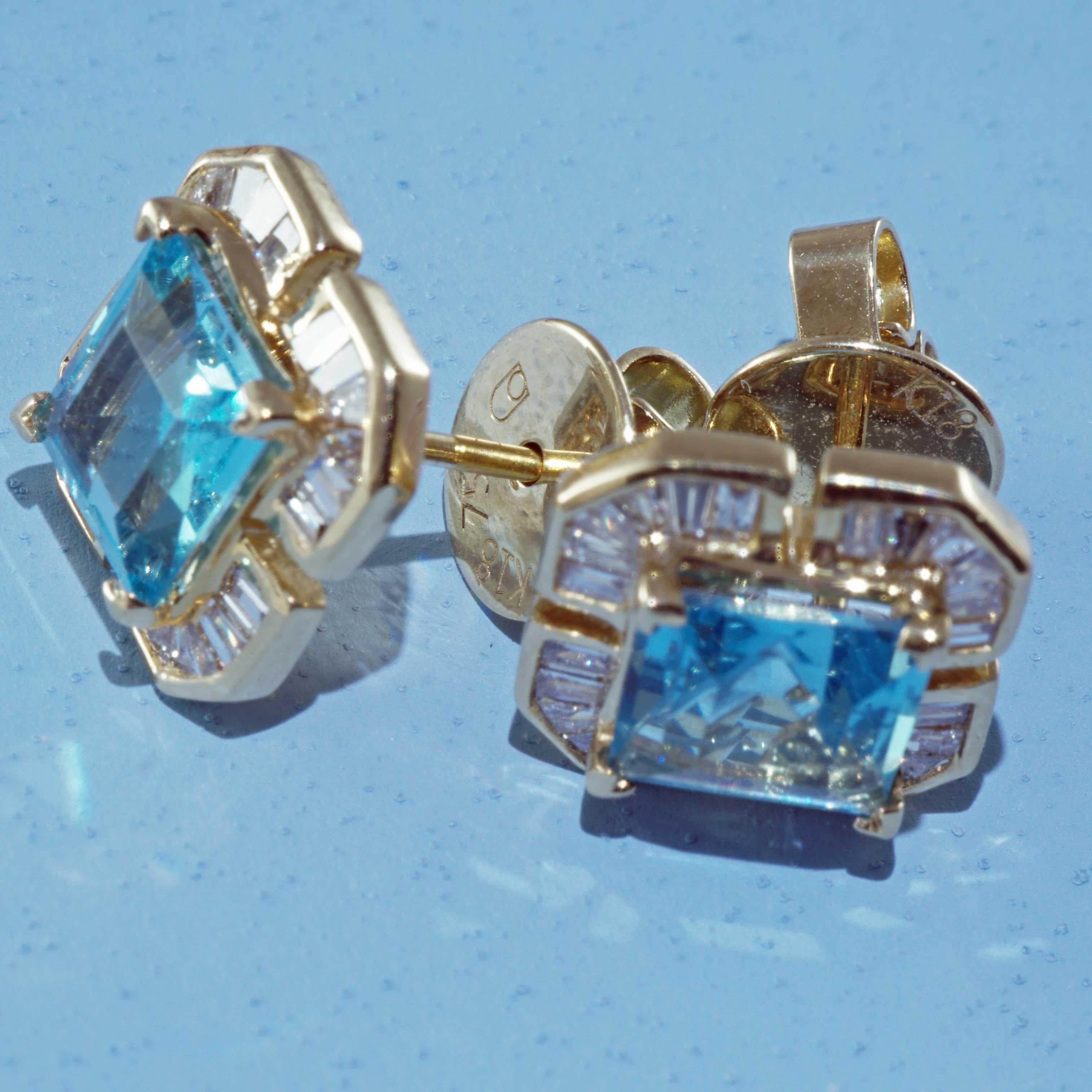 Cloverleaf shaped Blue Topaz Diamond Earrings Swiss Blue 1.8 ct 0.40 ct brandnew For Sale 9