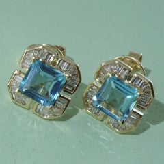 Pendientes de diamantes topacio azul en forma de hoja de trébol Azul suizo 1,8 ct 0,40 ct a estrenar