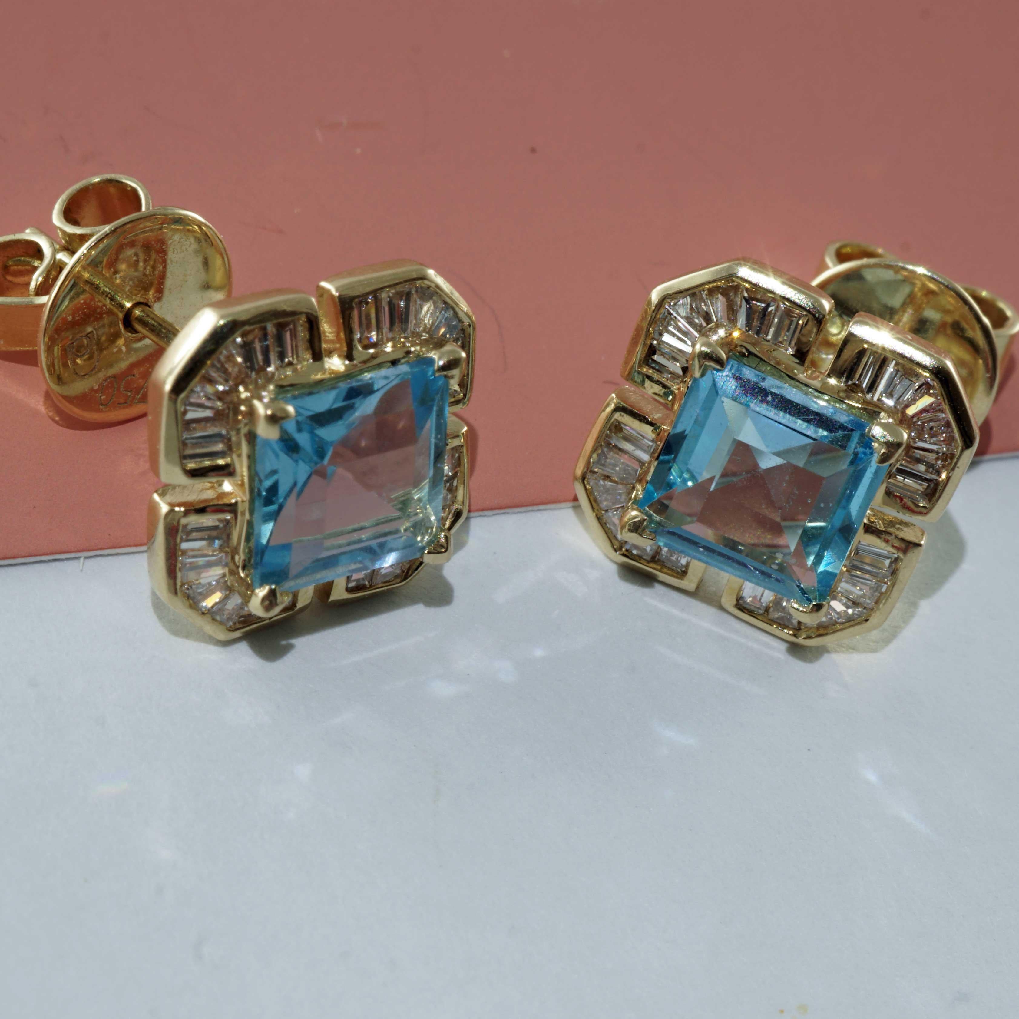 Cloverleaf shaped Blue Topaz Diamond Earrings Swiss Blue 1.8 ct 0.40 ct brandnew For Sale 2