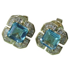 Pendientes de diamantes topacio azul en forma de hoja de trébol Azul suizo 1,8 ct 0,40 ct a estrenar