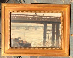 Along the Thames  Clovis Didier  Oil on Panel  French