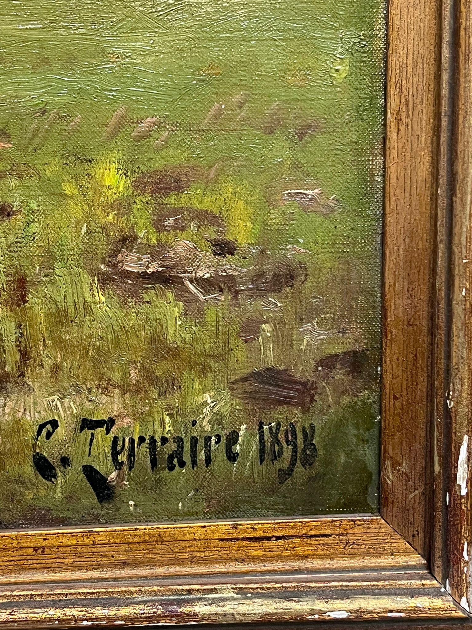 Antique French Impressionist Signed Oil Painting Cows in Pastoral Landscape For Sale 4