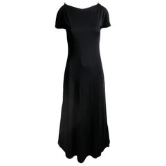 Clovis Ruffin Maxi Dress Black Jersey Flutter Sleeves Saks 5th Ave 1970s