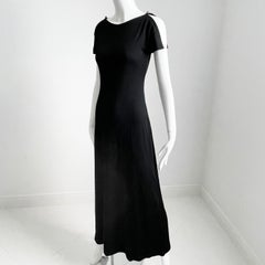 Clovis Ruffin Maxi Dress Black Jersey Flutter Sleeves Saks 5th Ave Vintage 70s