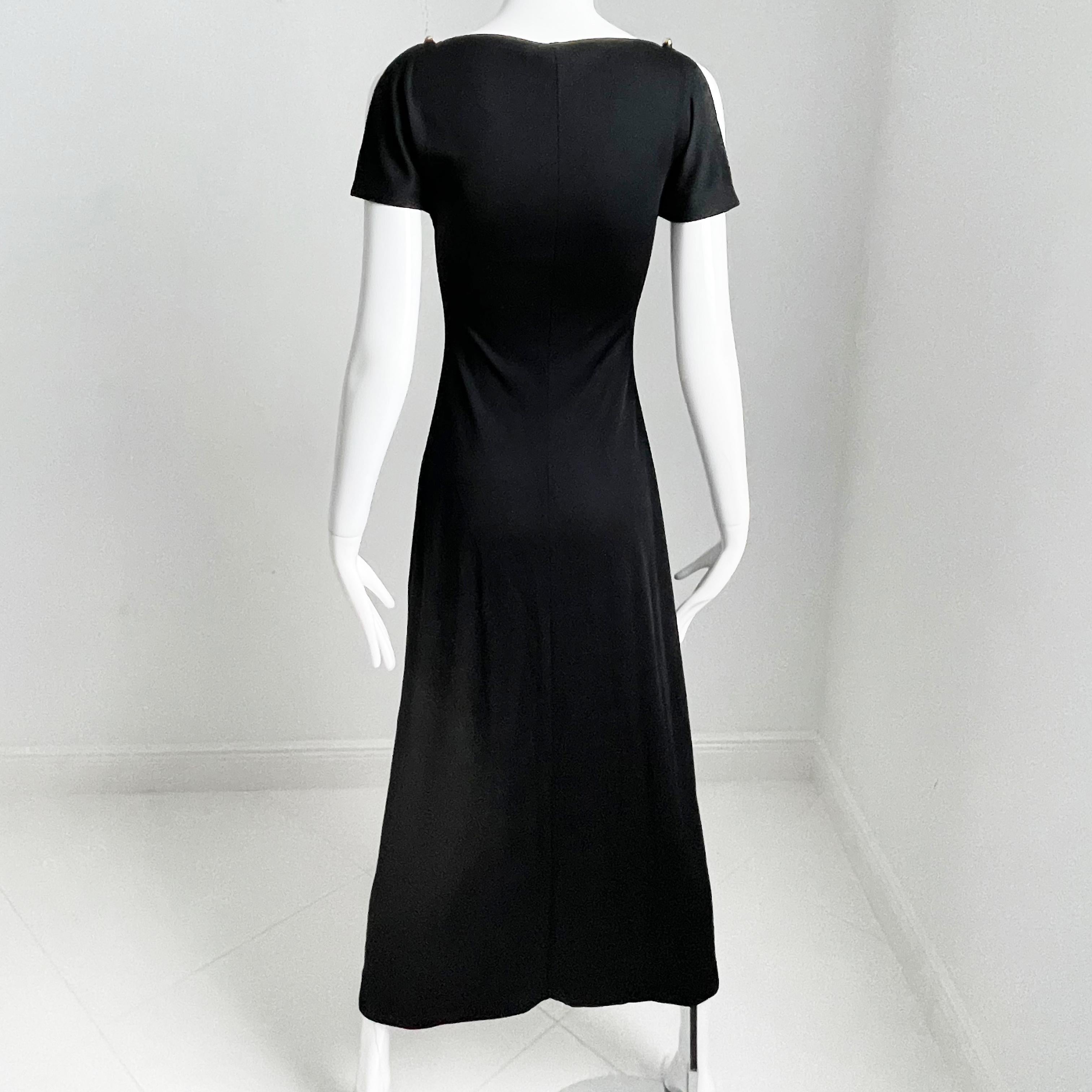 Clovis Ruffin Maxi Dress Black Jersey Flutter Sleeves Saks 5th Ave Vintage 70s For Sale 5