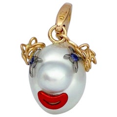 Clown Blue Sapphire Australian Pearl 18 Karat Gold Pendant or Necklace and Charm