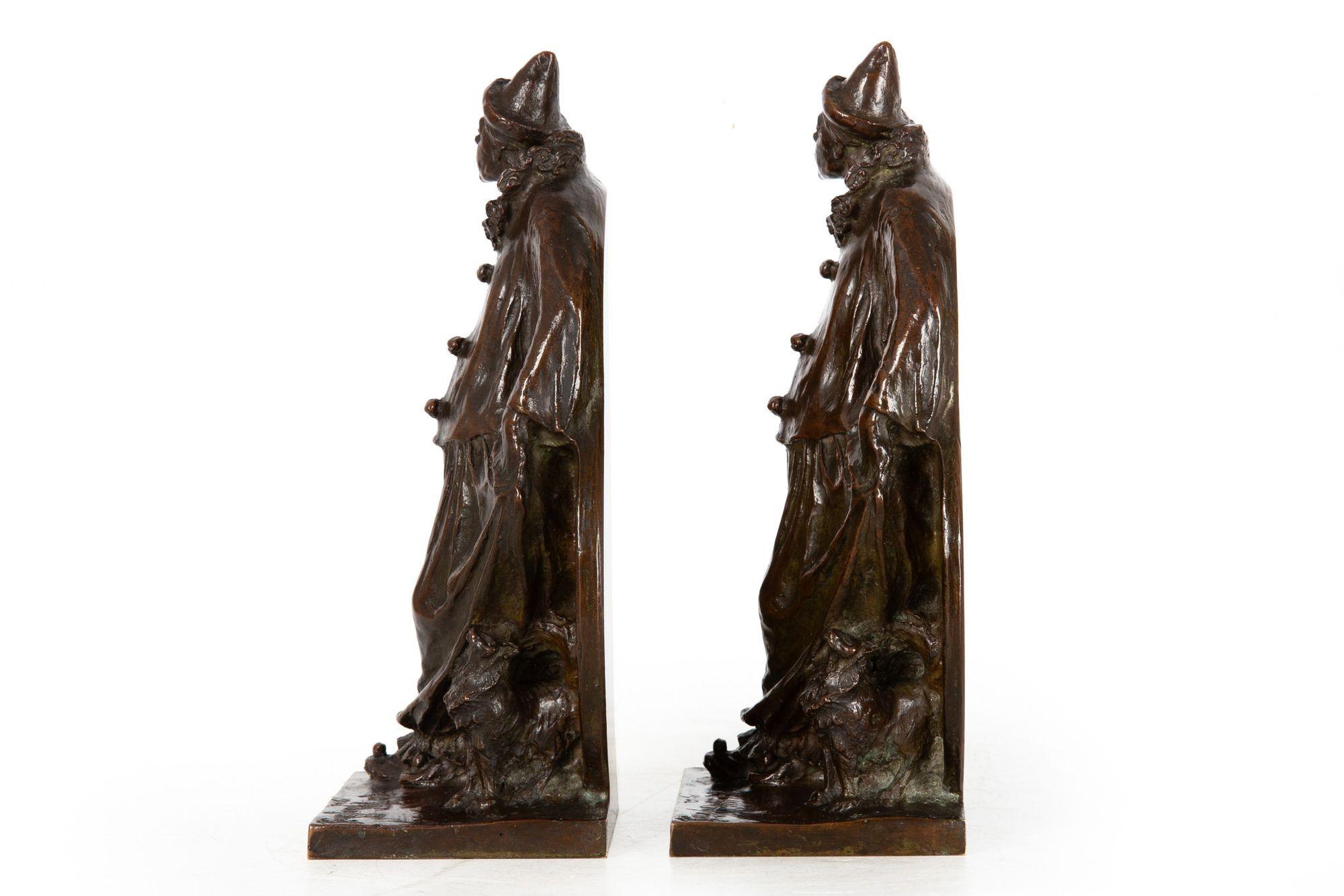 Art Deco “Clown & Dogs” American Bronze Sculptures by Charles Humphriss, a Pair