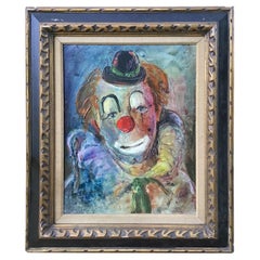 Mid-Century Kitsch Clown Ölgemälde gerahmtes Clown-Porträt