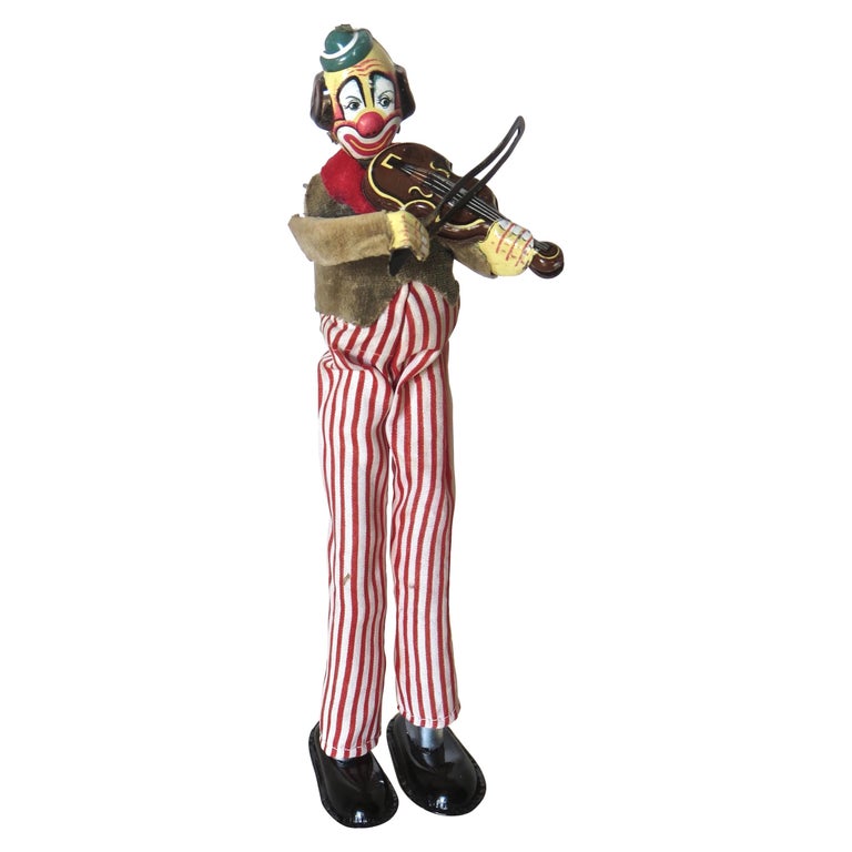 "Clown Playing Violin" Toy Japanese Wind-Up, Circa 1950's