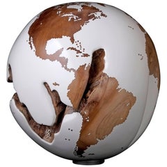 Clown, Wooden Globe Teak Root in Classic White Acrylic Resin Finishing, 30 cm