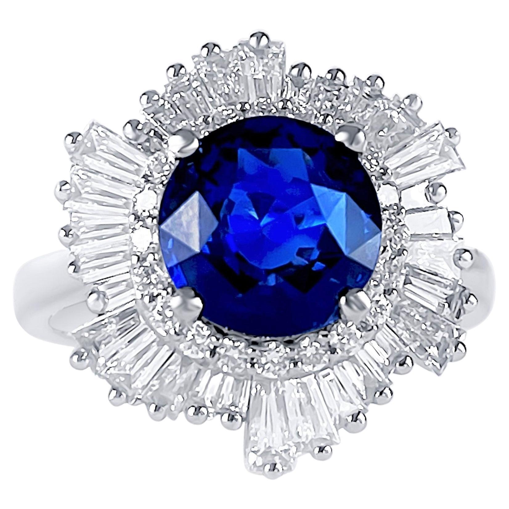 CLS Certified 3.00 Carat Royal Blue Natural Ceylon Sapphire 18k Gold Ring For Sale