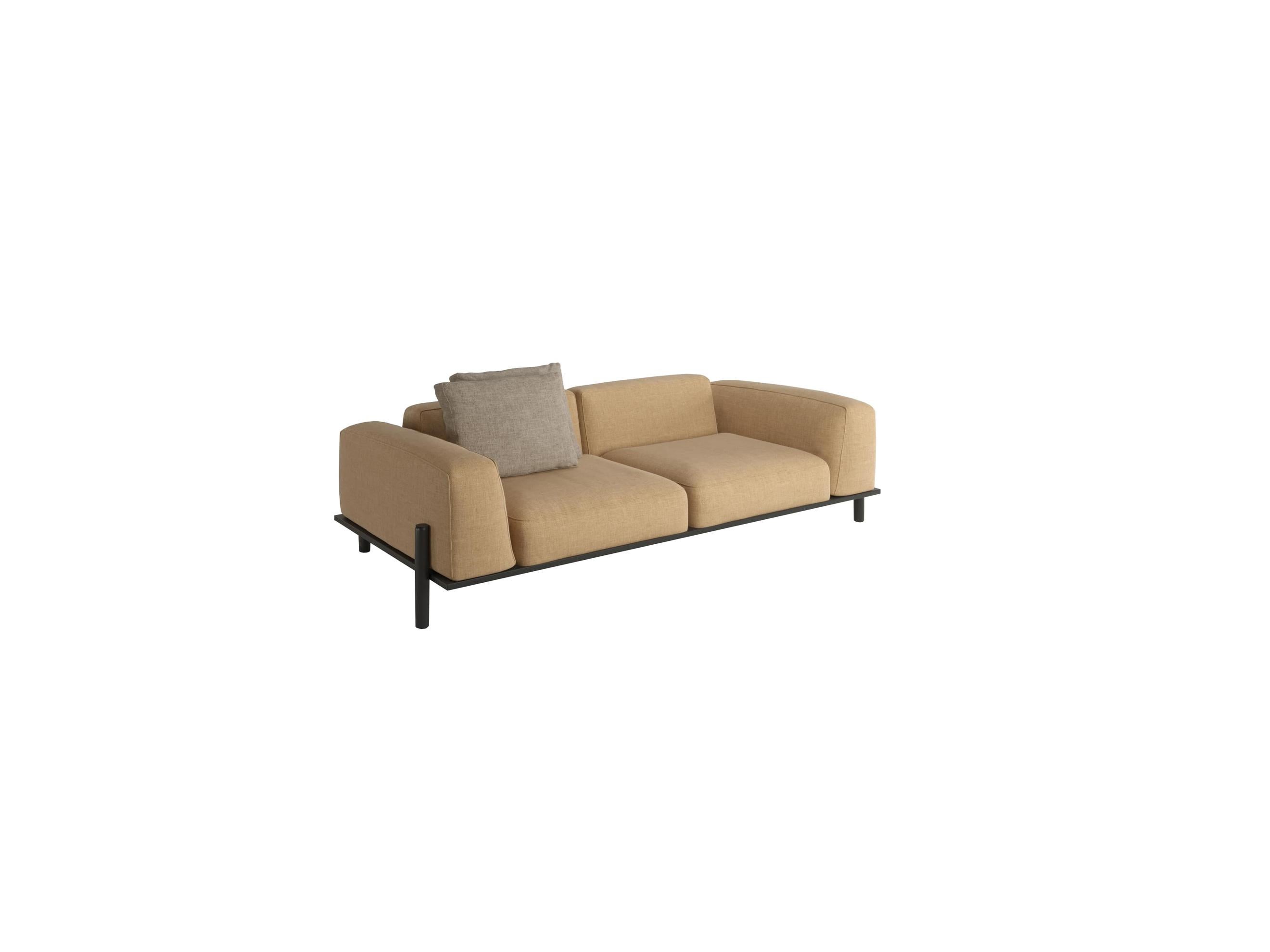 Portuguese Club 2 seats sofa, upholstered with lacquered iron details For Sale