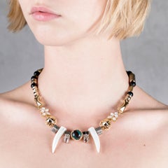Black Agate Beads Nacre Tribal Necklace from Iosselliani