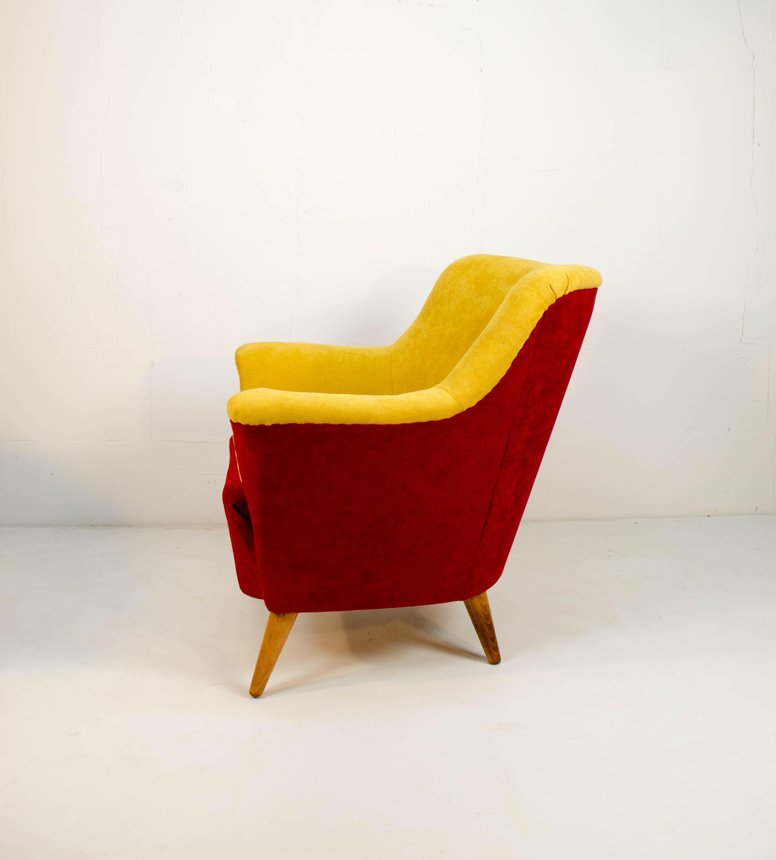 Czech Club Armchair in Red and Yellow, 1930 For Sale