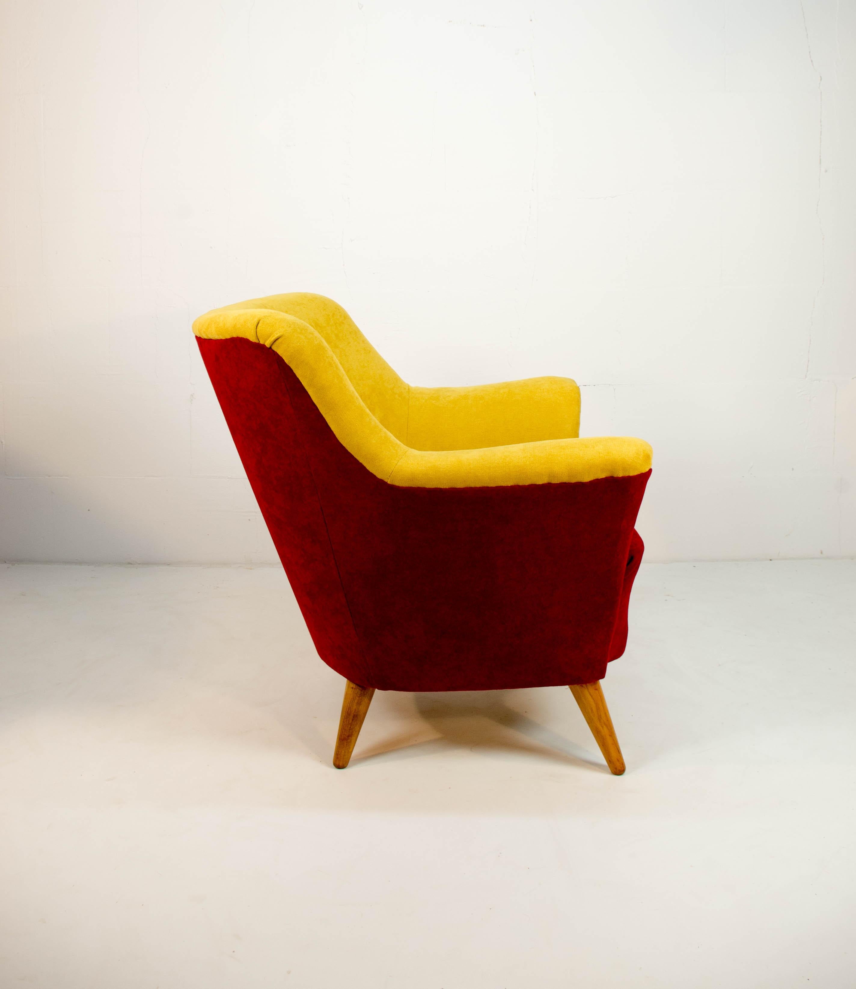 Mid-20th Century Club Armchair in Red and Yellow, 1930 For Sale