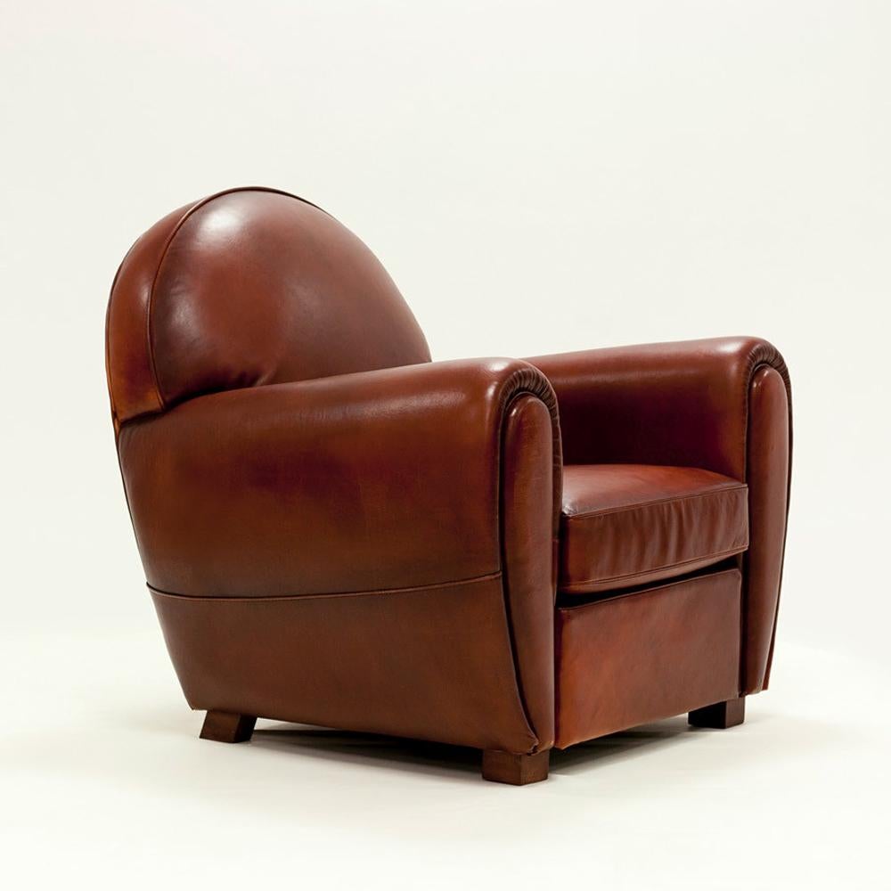 Spanish Club Armchair with Natural Brown Genuine Leather For Sale