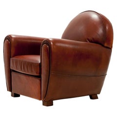 Fauteuil Club en cuir véritable marron naturel