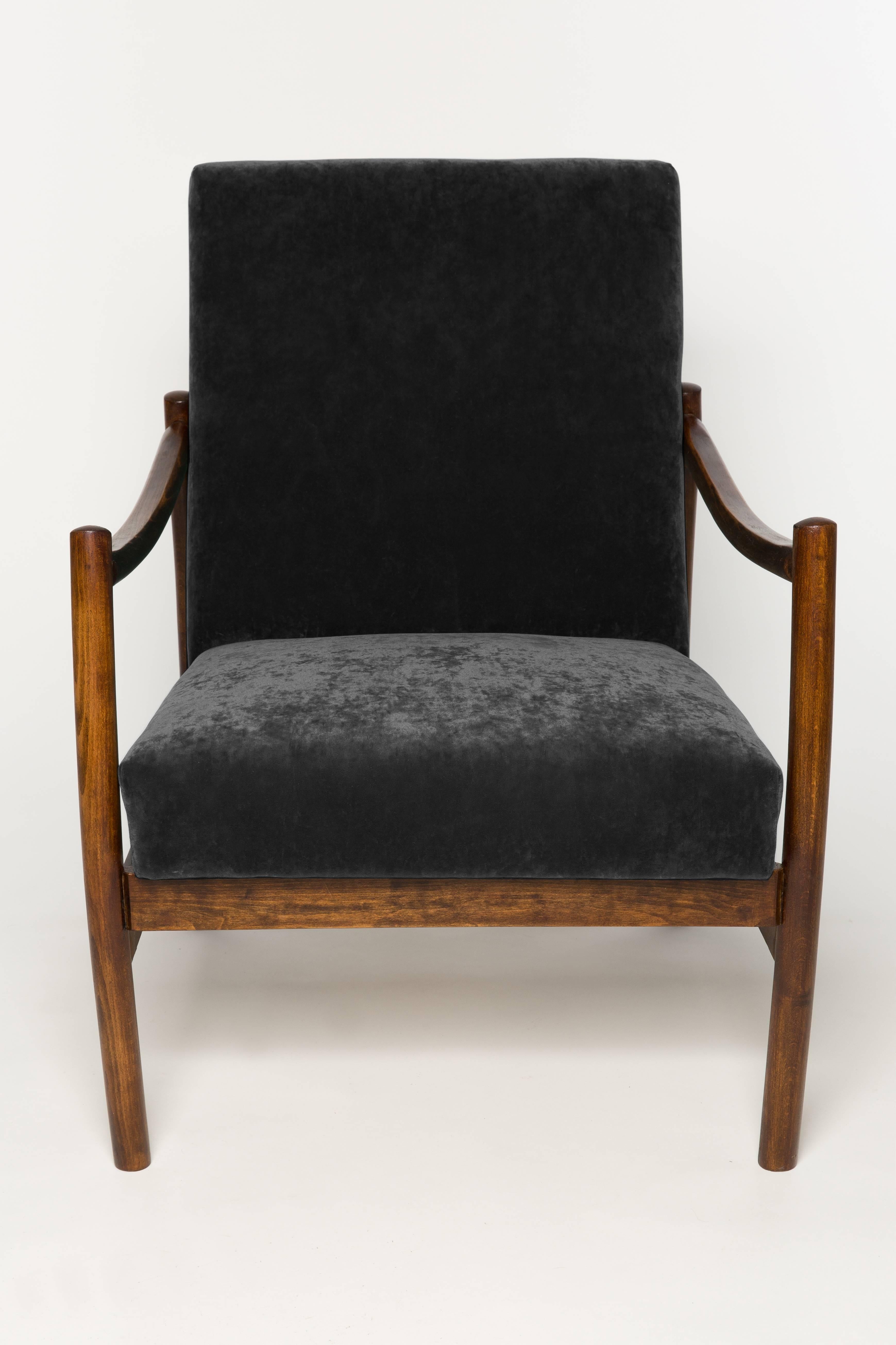 Mid-Century Modern Mid Century Club Armchair, Black Velvet, Europe, 1960s. For Sale