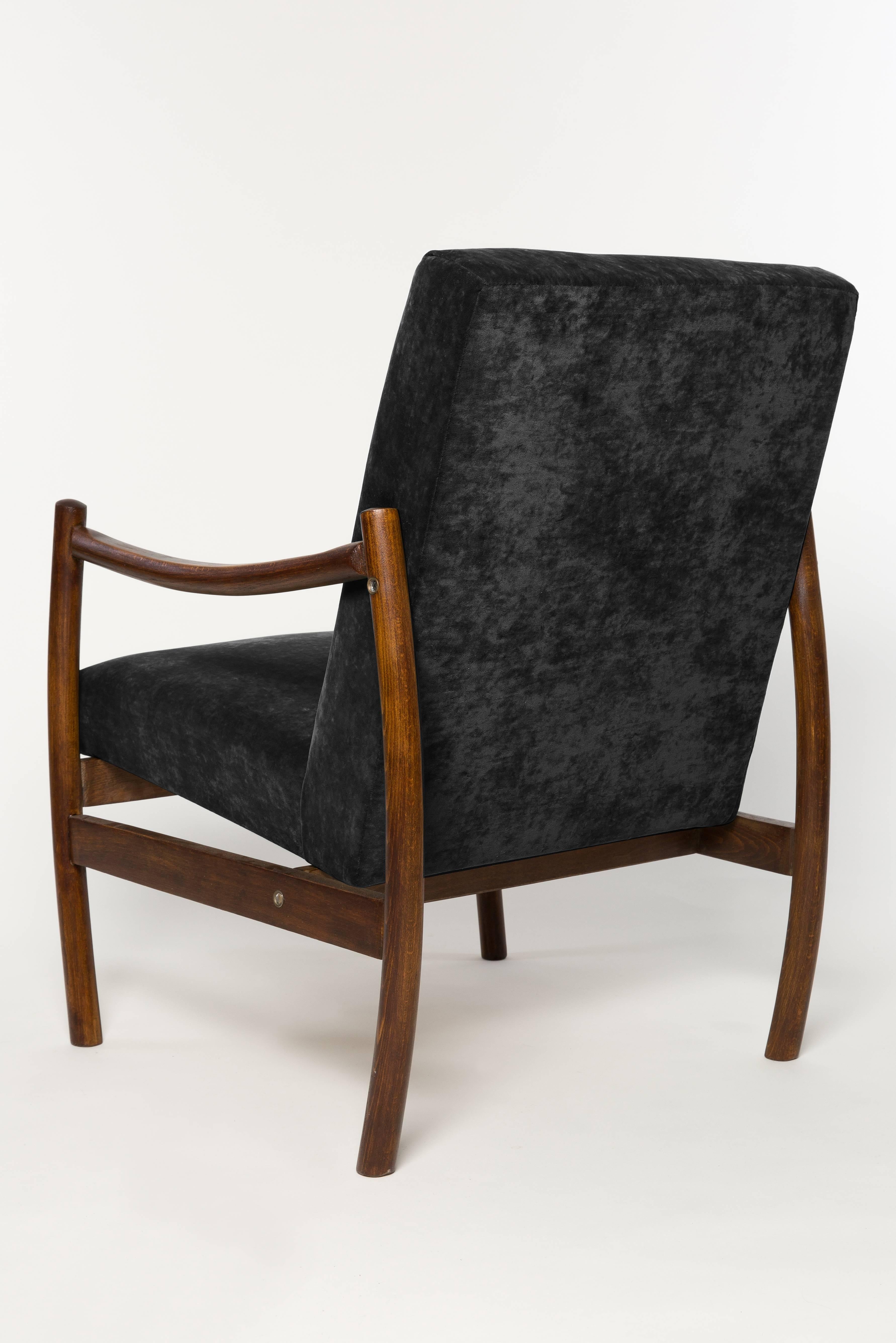 20th Century Mid Century Club Armchair, Black Velvet, Europe, 1960s. For Sale