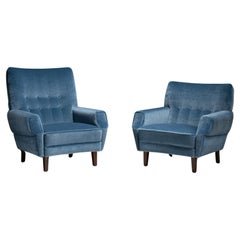 Vintage Club Armchairs in Rosemary Hallgarten Velvet, Denmark circa 1960