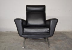 Club Armchairs Set, Black Faux Leather, Stainless Steel Structure, Italy, 1950s