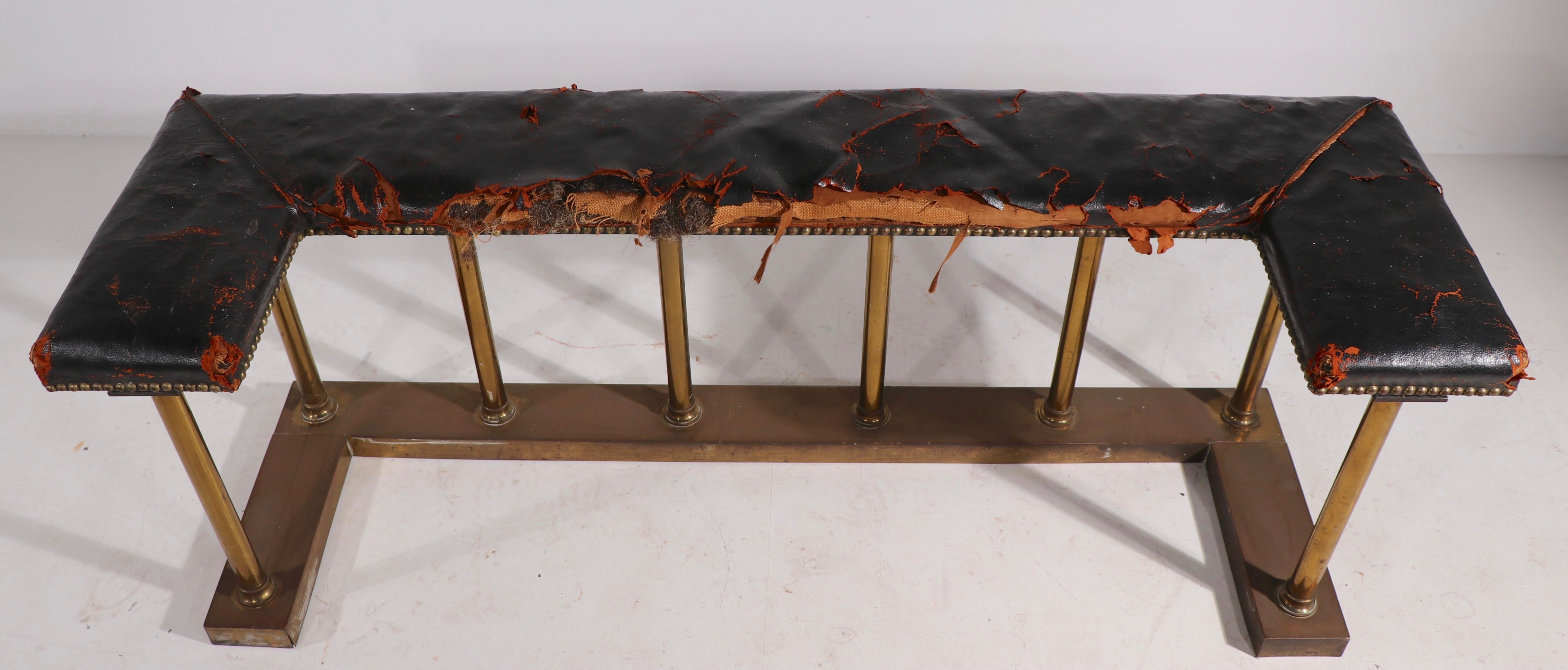 Club Bench Fender Brass with Leather Seat In Good Condition In New York, NY