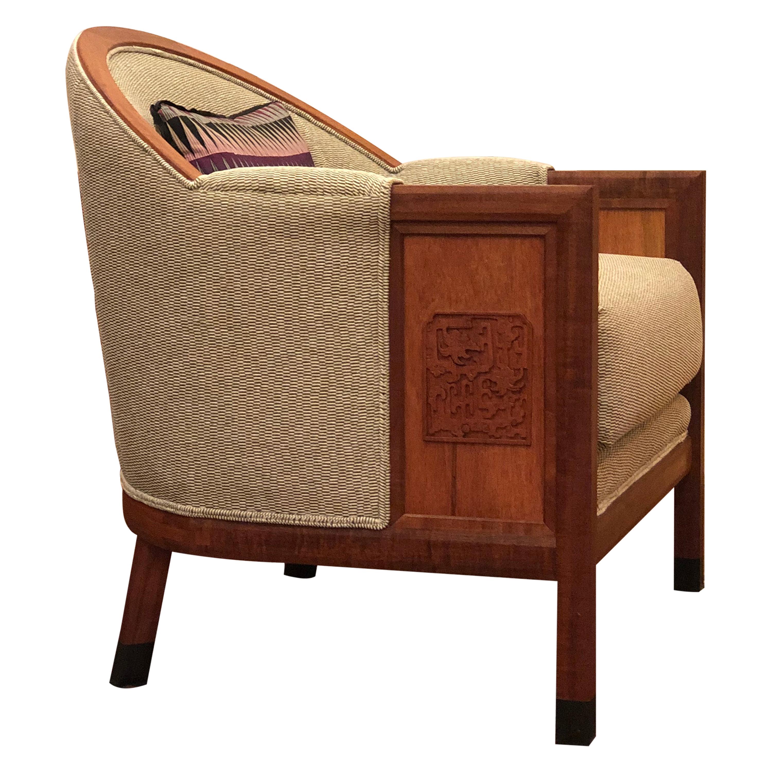 Club Chair by Brian Holcombe in Mahogany with Upholstery For Sale