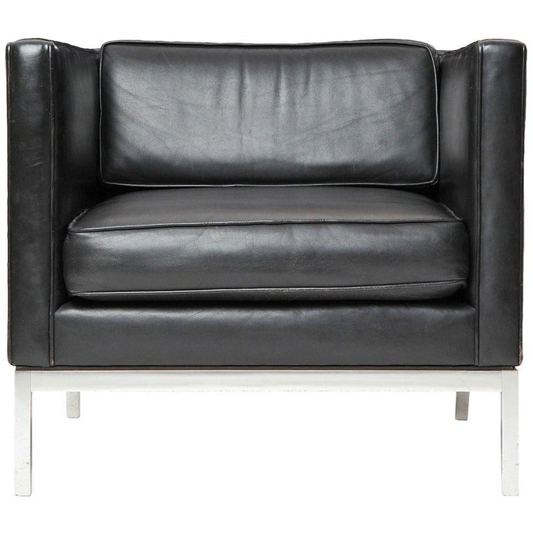 Club Chair By Davis Allen For Knoll, Duvis Black Leather Chaise Lounge