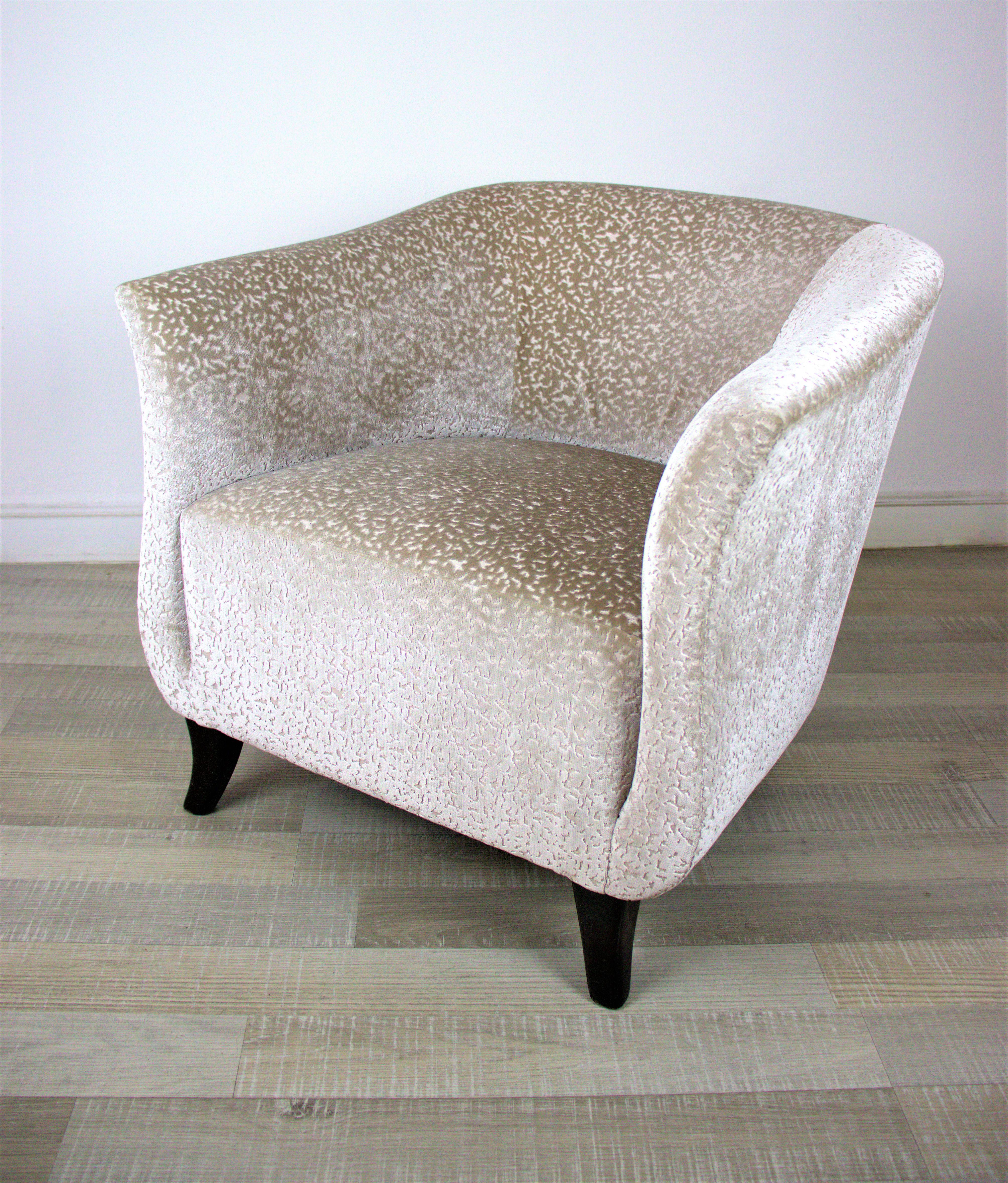 Vintage club chair in beige velvet, 1930s, set of 2.