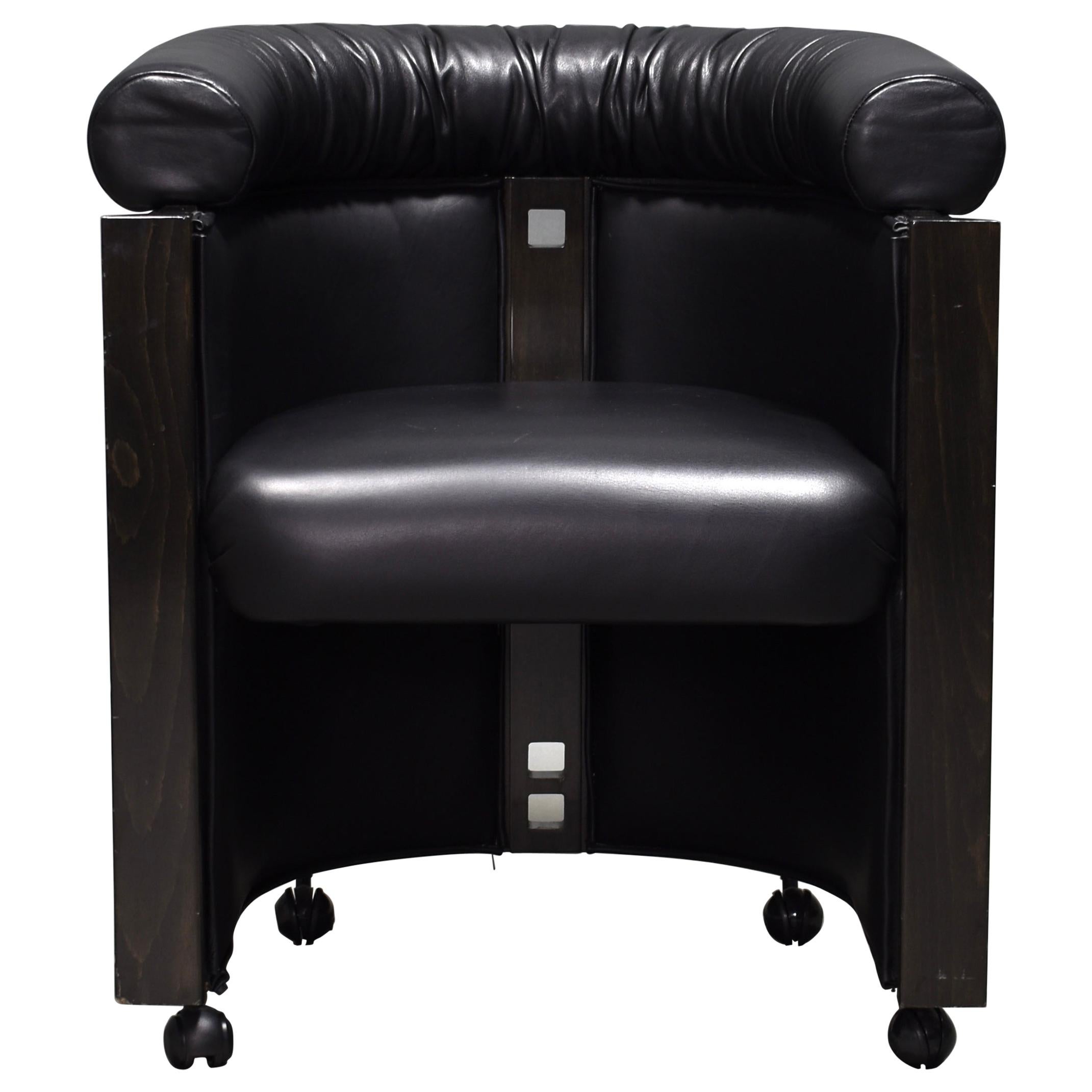 Club Chair in Leather and Ebony by Umberto Asnago for Giorgetti, Italy, 1980s