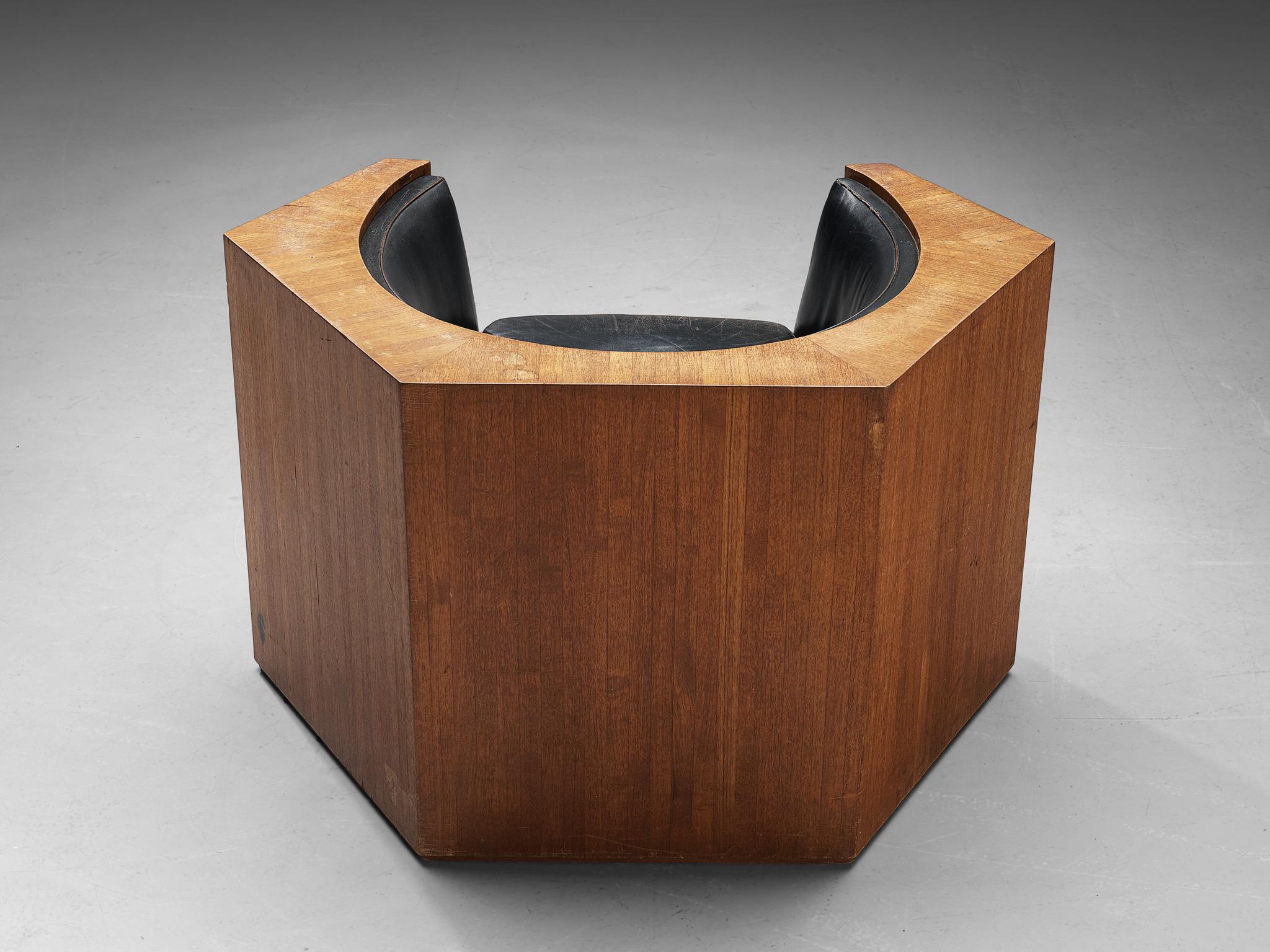 Club Chair in Teak and Black Leather 1