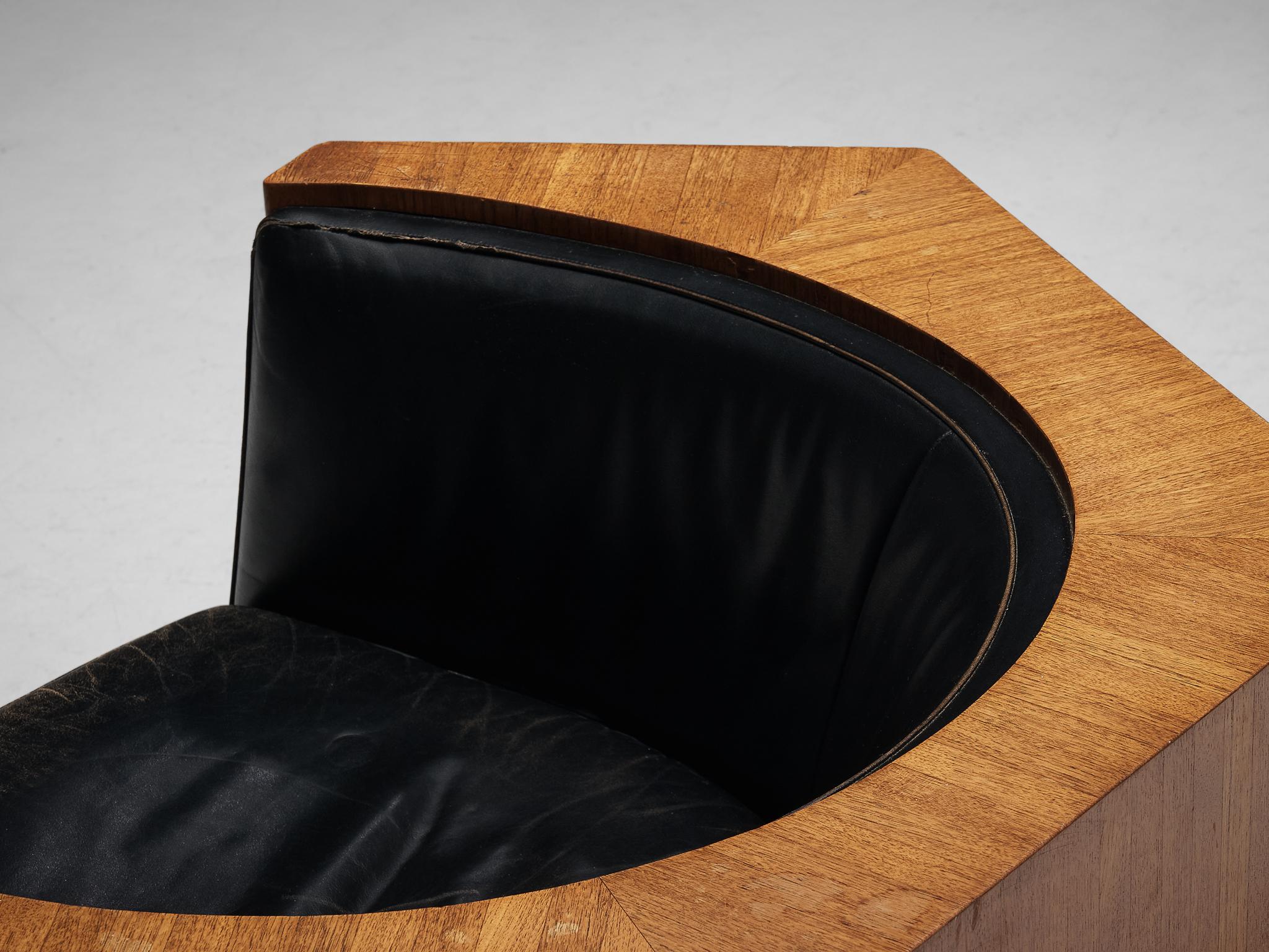 Club Chair in Teak and Black Leather 2