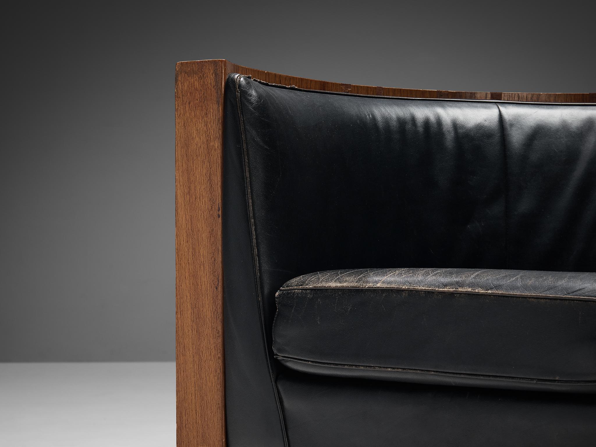 Club Chair in Teak and Black Leather 3