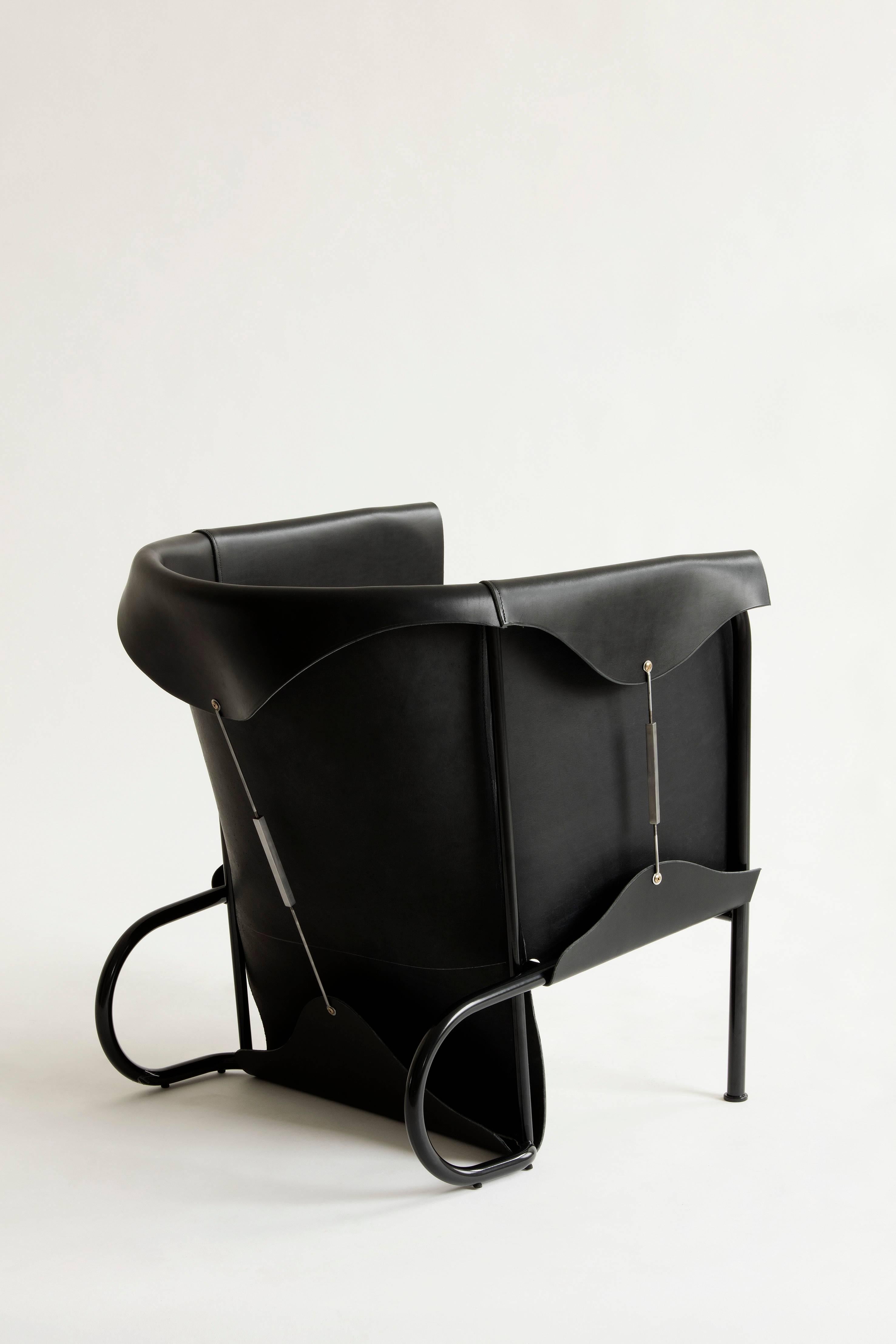 Swedish Club Chair, Inspired by English Saddlery and High Fashion in Leather For Sale