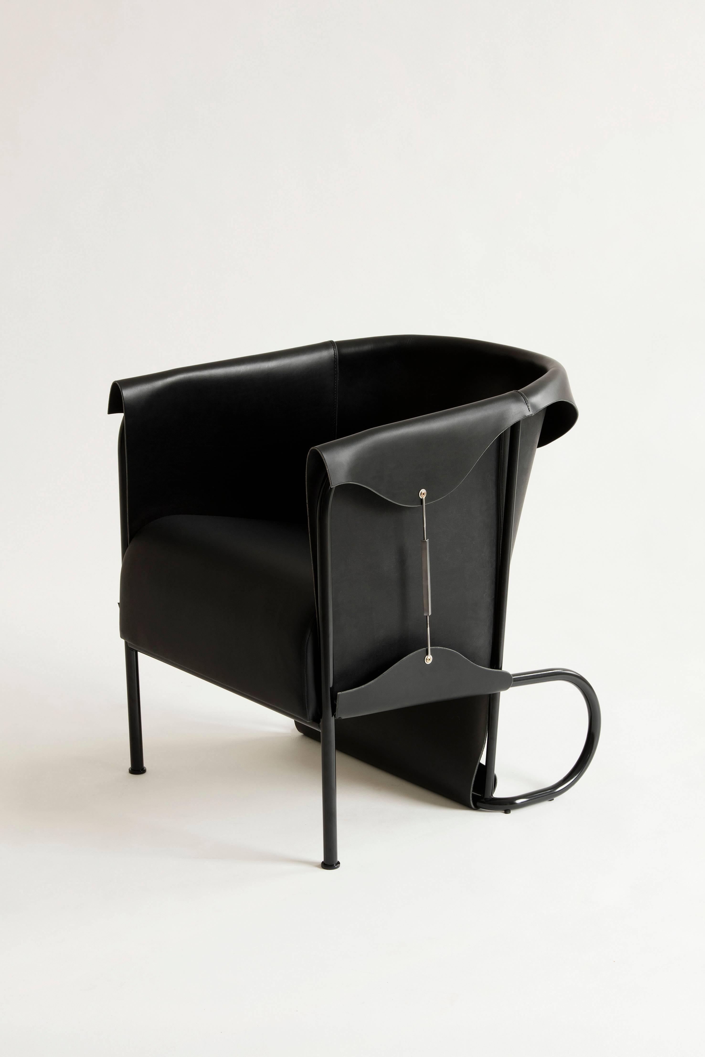 Hand-Crafted Club Chair, Inspired by English Saddlery and High Fashion in Leather For Sale