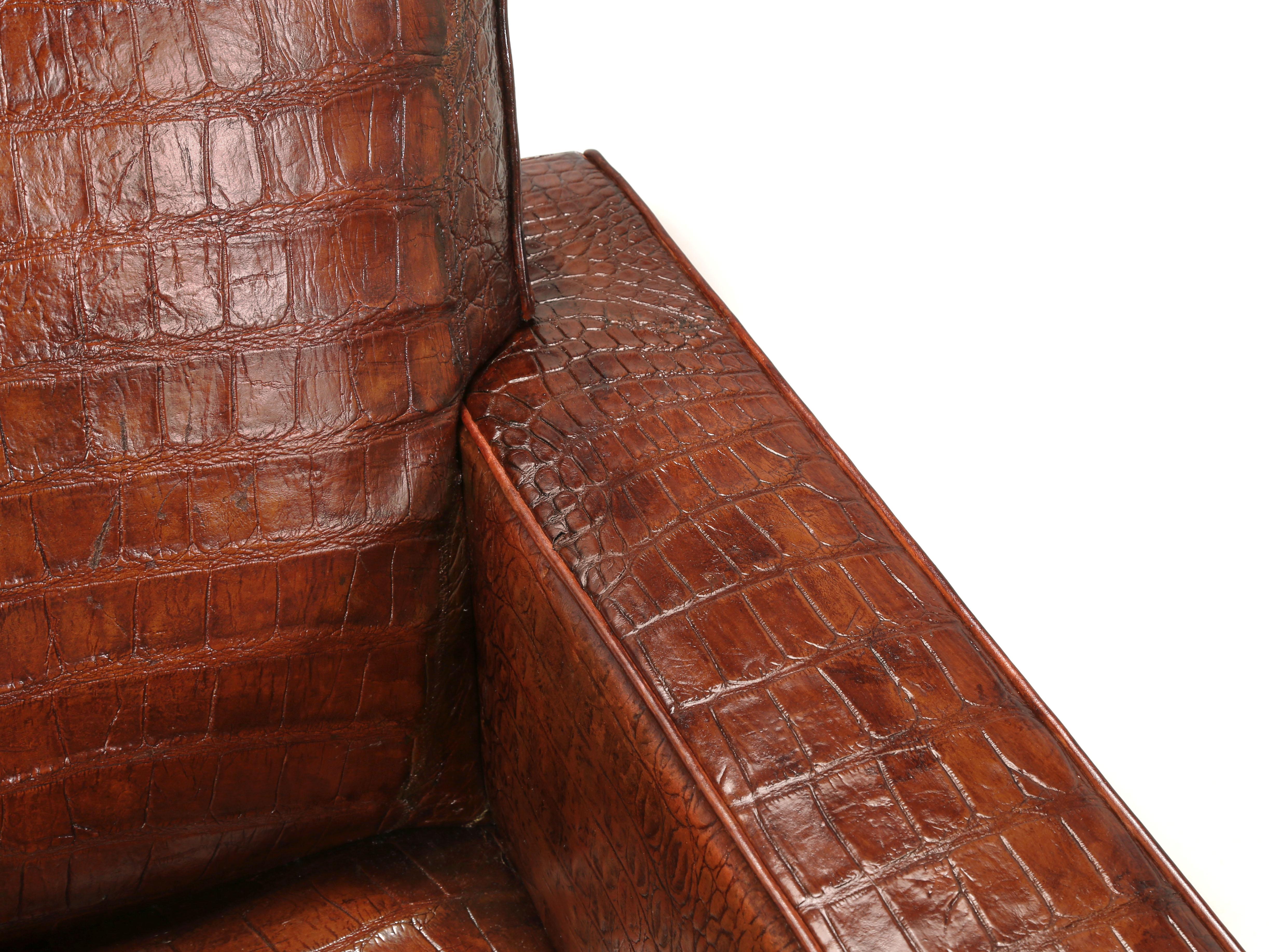 Club Chair Inspired by Jean-Michel Frank & Adnet in Real Alligator by Old Plank For Sale 2