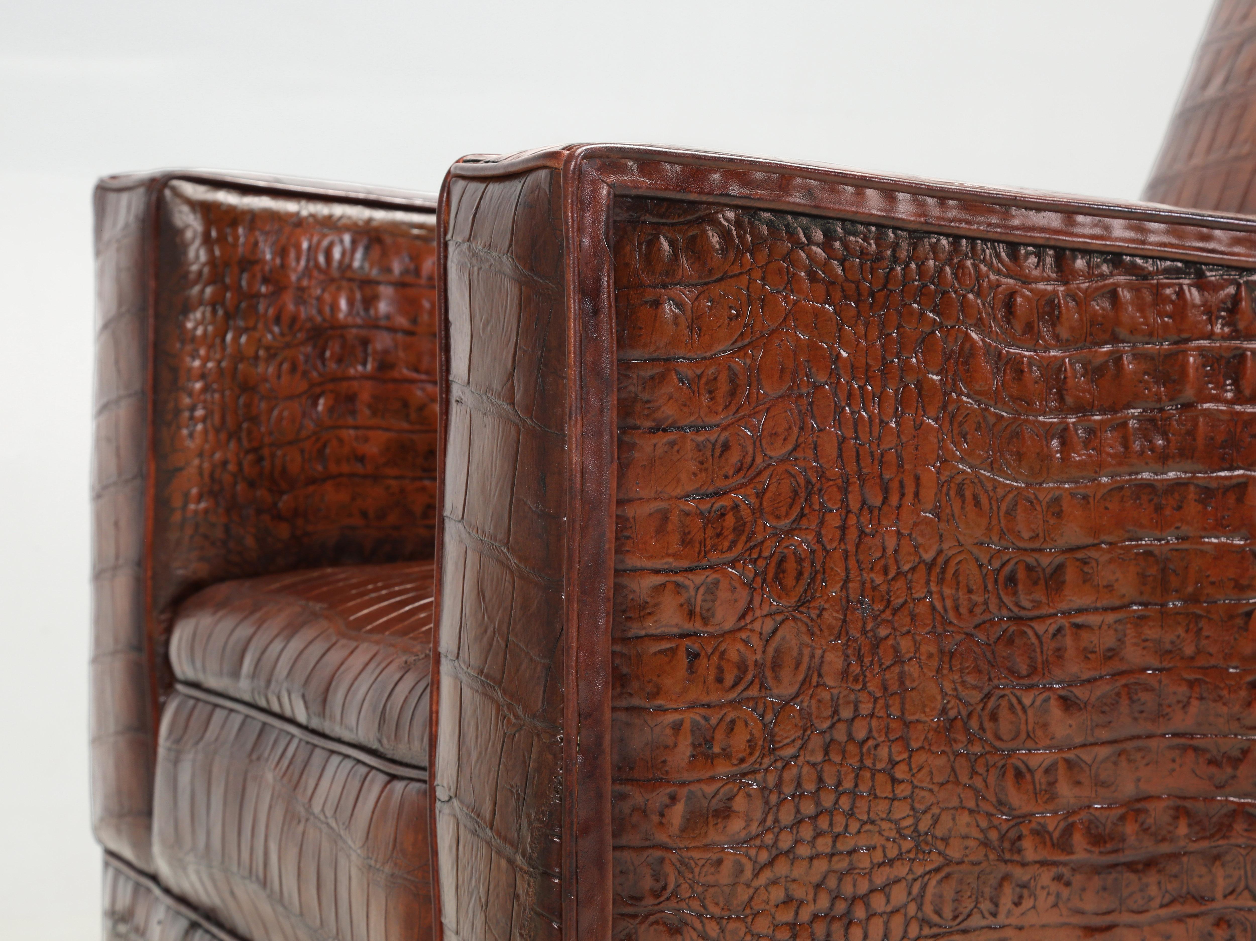 Club Chair Inspired by Jean-Michel Frank & Adnet in Real Alligator by Old Plank For Sale 3
