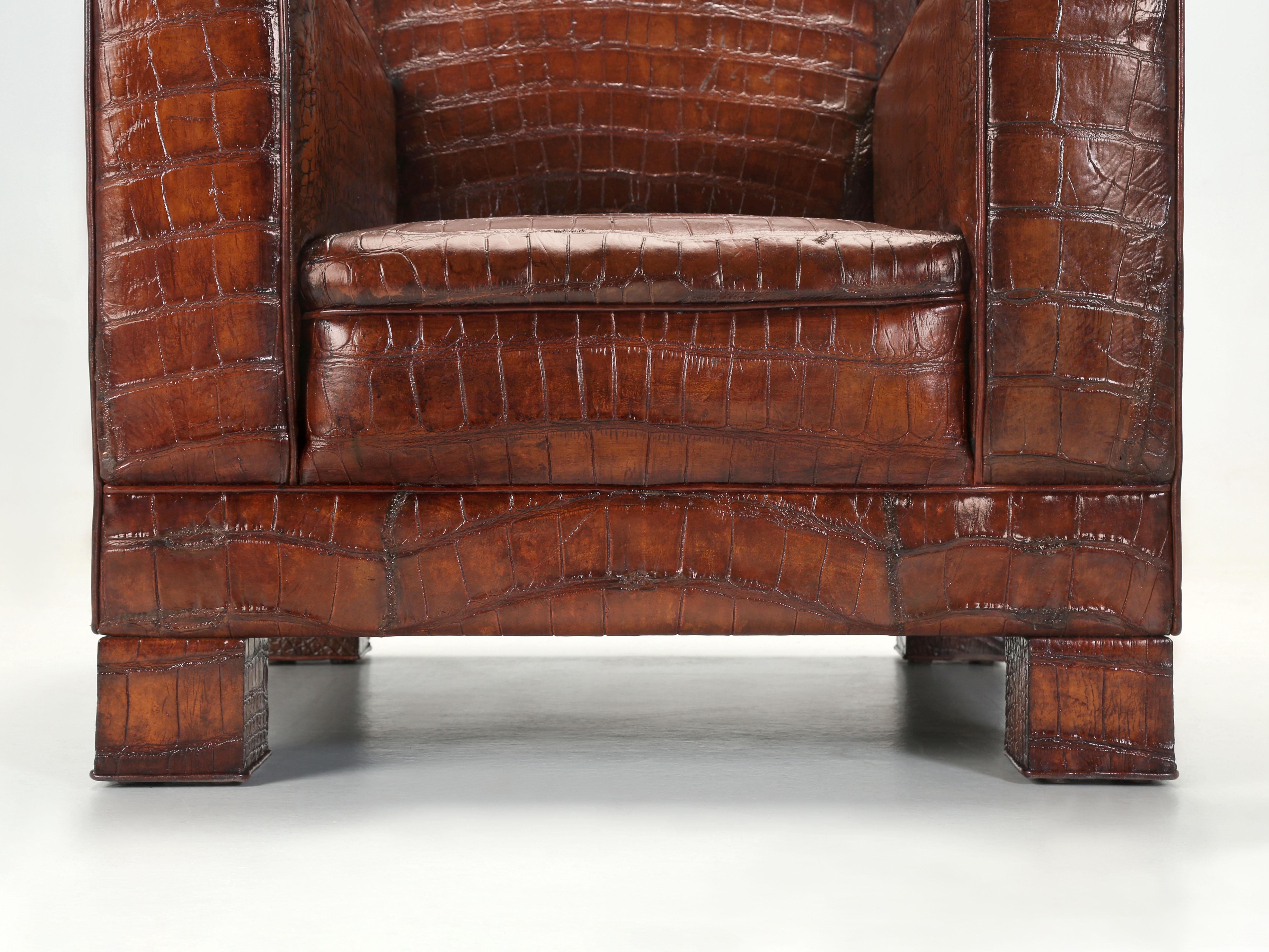 Club Chair Inspired by Jean-Michel Frank & Adnet in Real Alligator by Old Plank For Sale 4