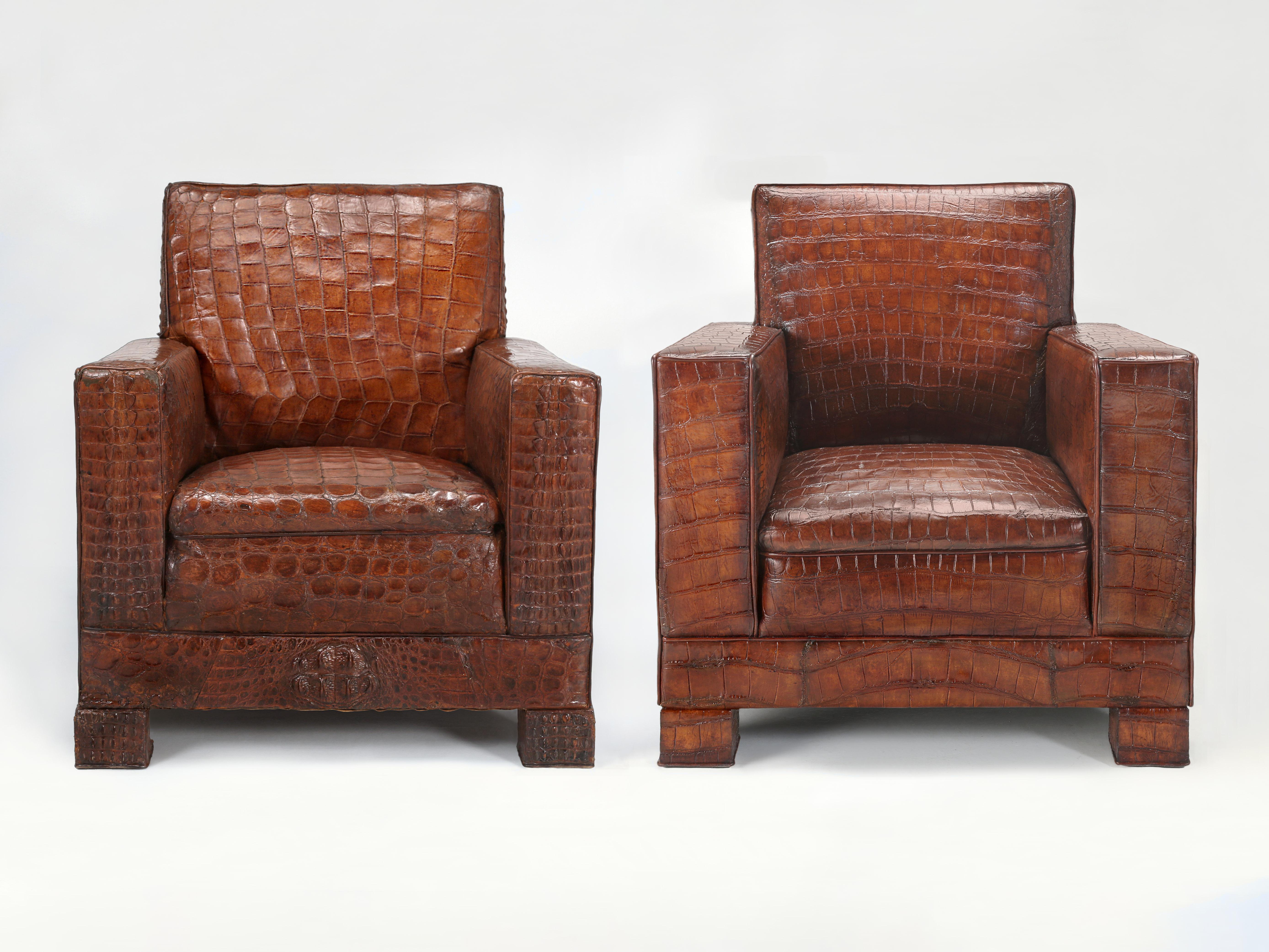 Club Chair Inspired by Jean-Michel Frank & Adnet in Real Alligator by Old Plank For Sale 8