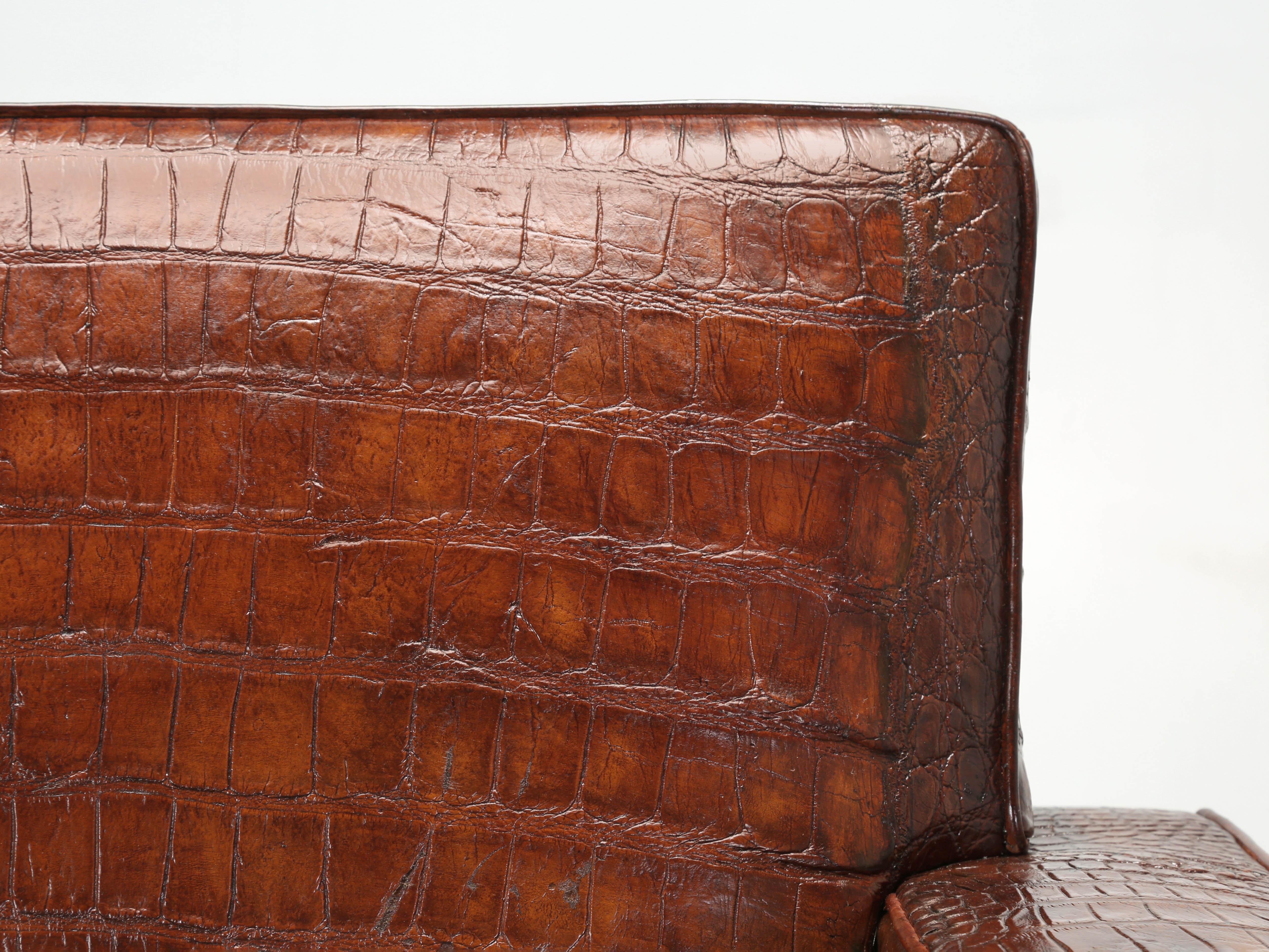 American Club Chair Inspired by Jean-Michel Frank & Adnet in Real Alligator by Old Plank For Sale