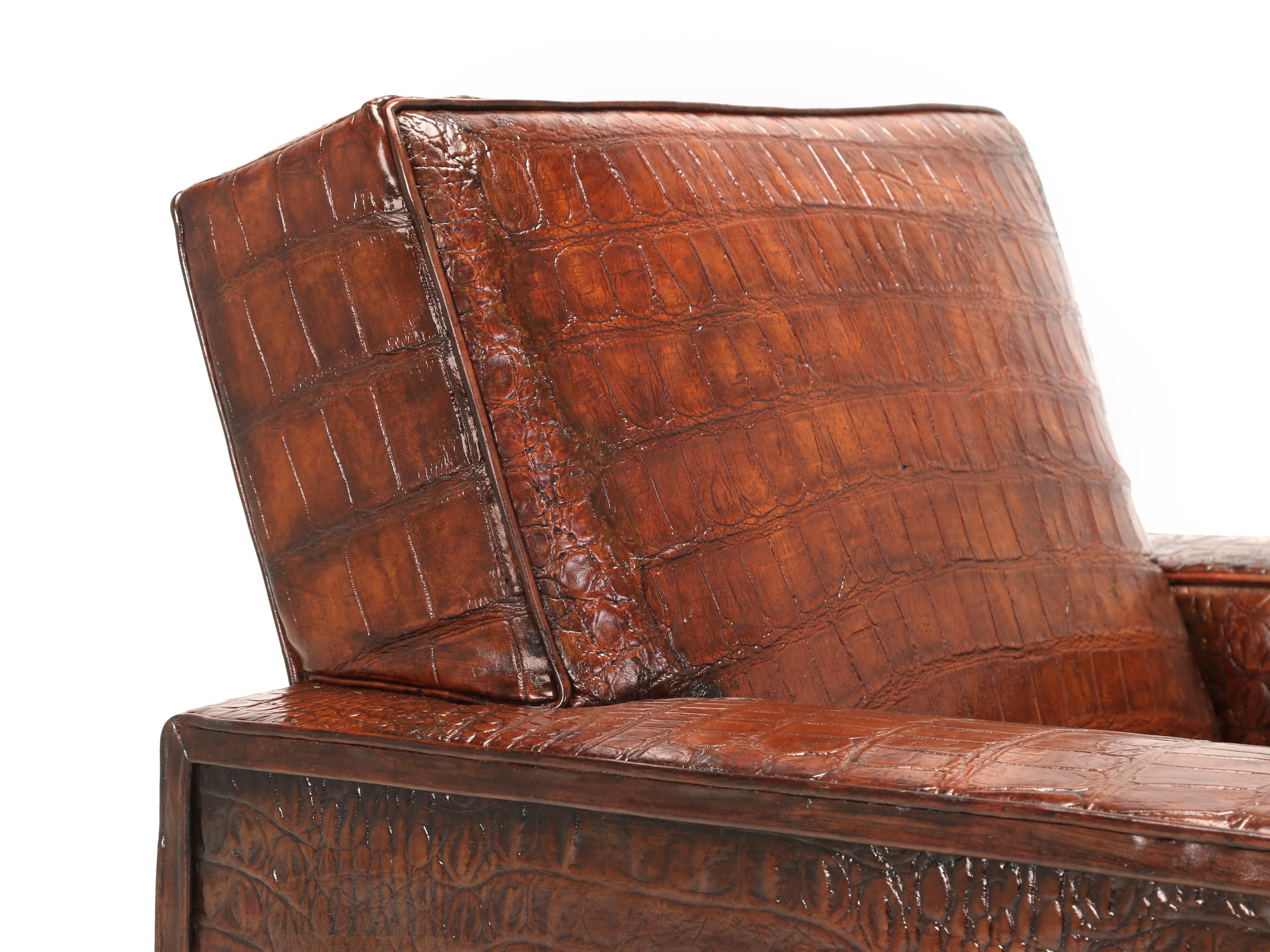 Dyed Club Chair Inspired by Jean-Michel Frank & Adnet in Real Alligator by Old Plank For Sale