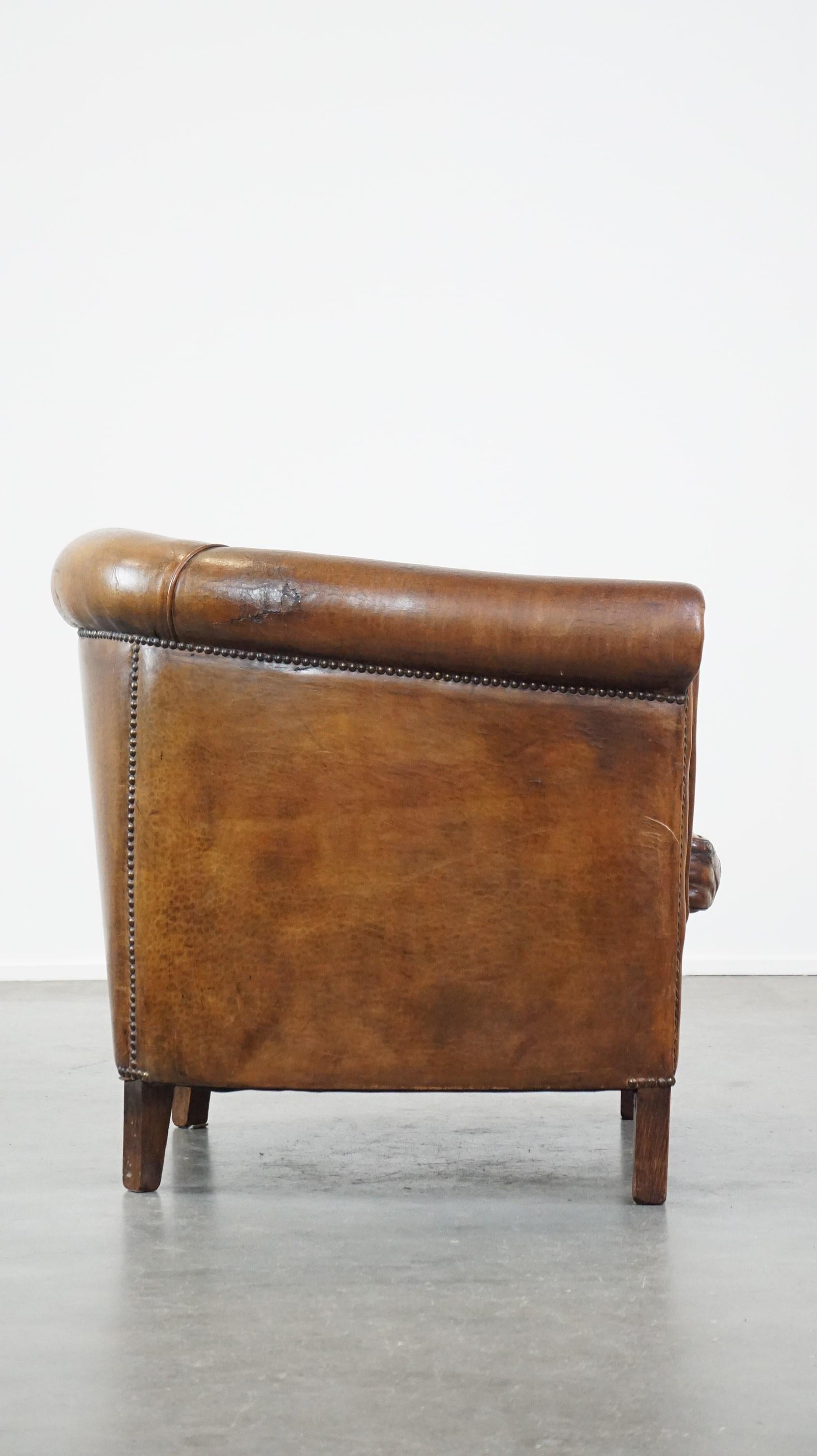 Hand-Crafted Club chair made of sheepskin leather with the most beautiful colors For Sale