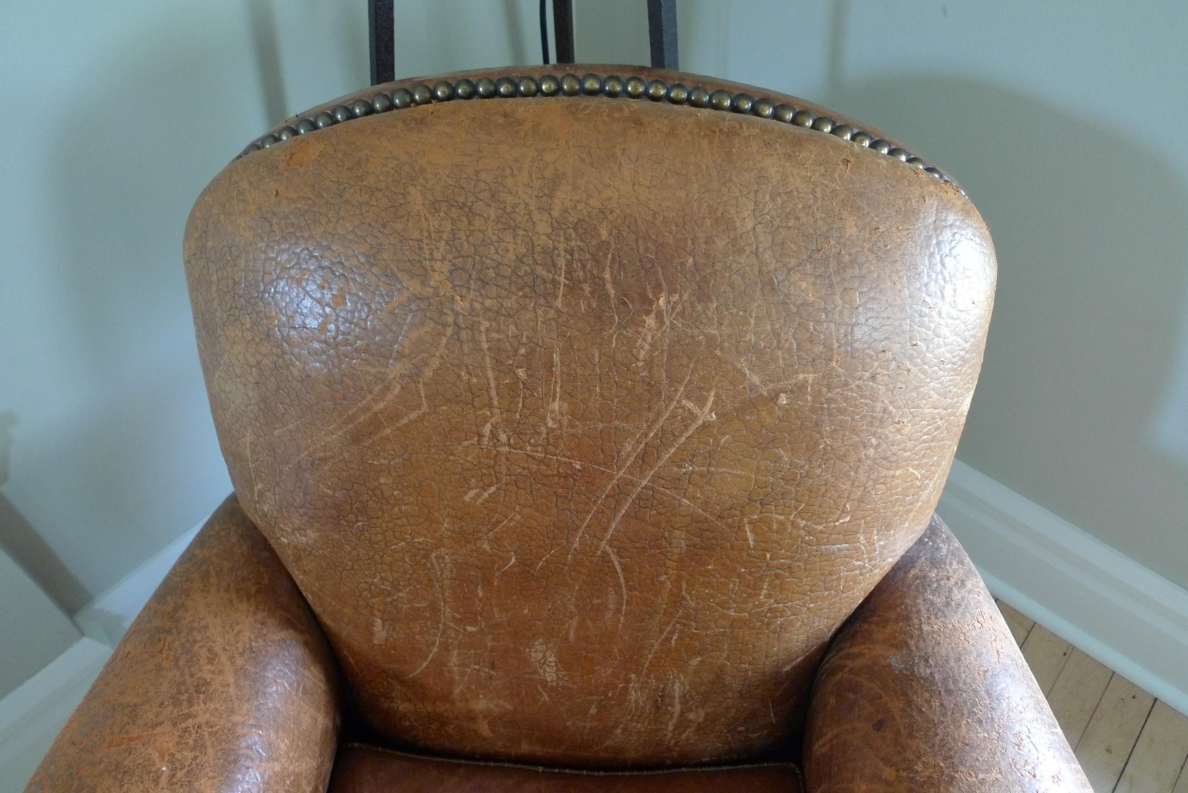 Club Chair of Leather from France, circa 1930s 4