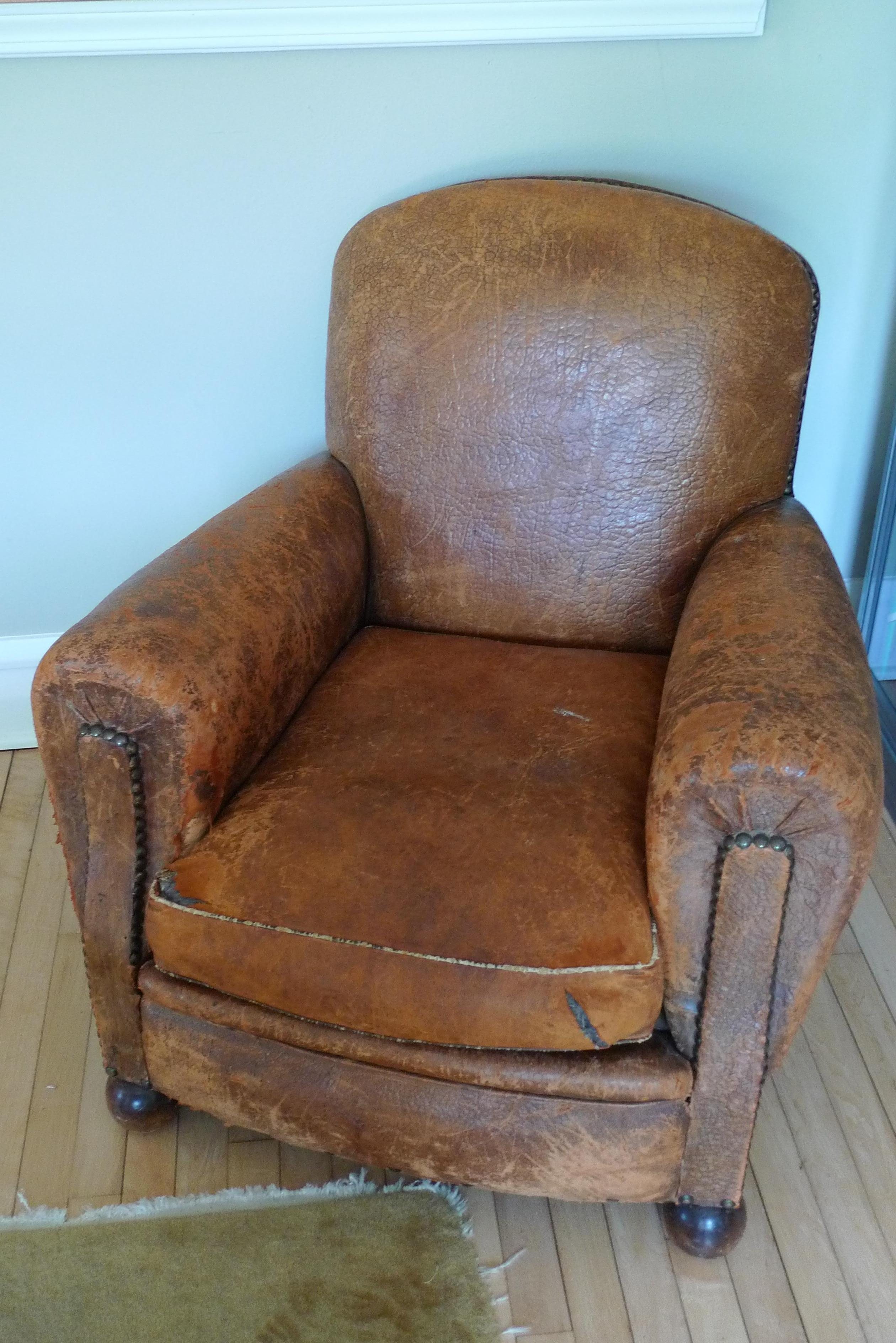 Club Chair of Leather from France, circa 1930s 9