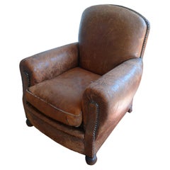 Vintage Club Chair of Leather from France, circa 1930s