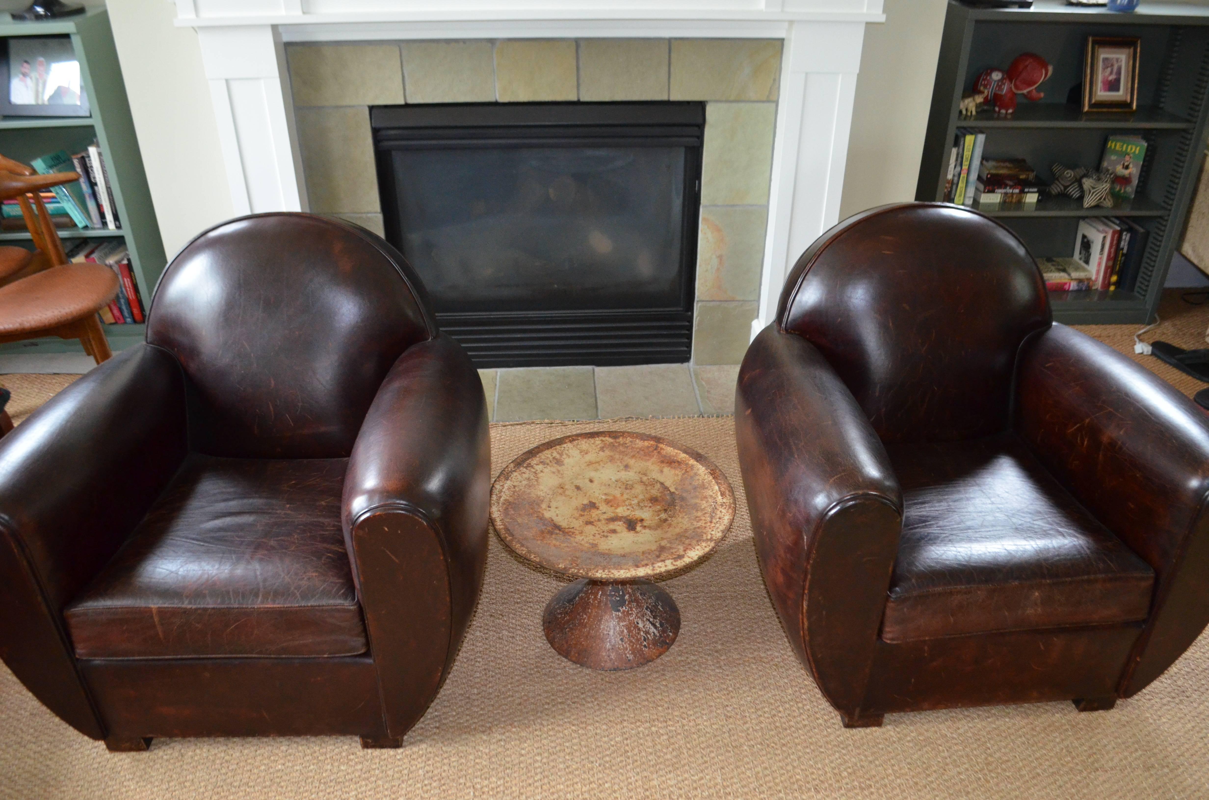 Club Chair of Leather from France, circa 1960 In Good Condition For Sale In Madison, WI