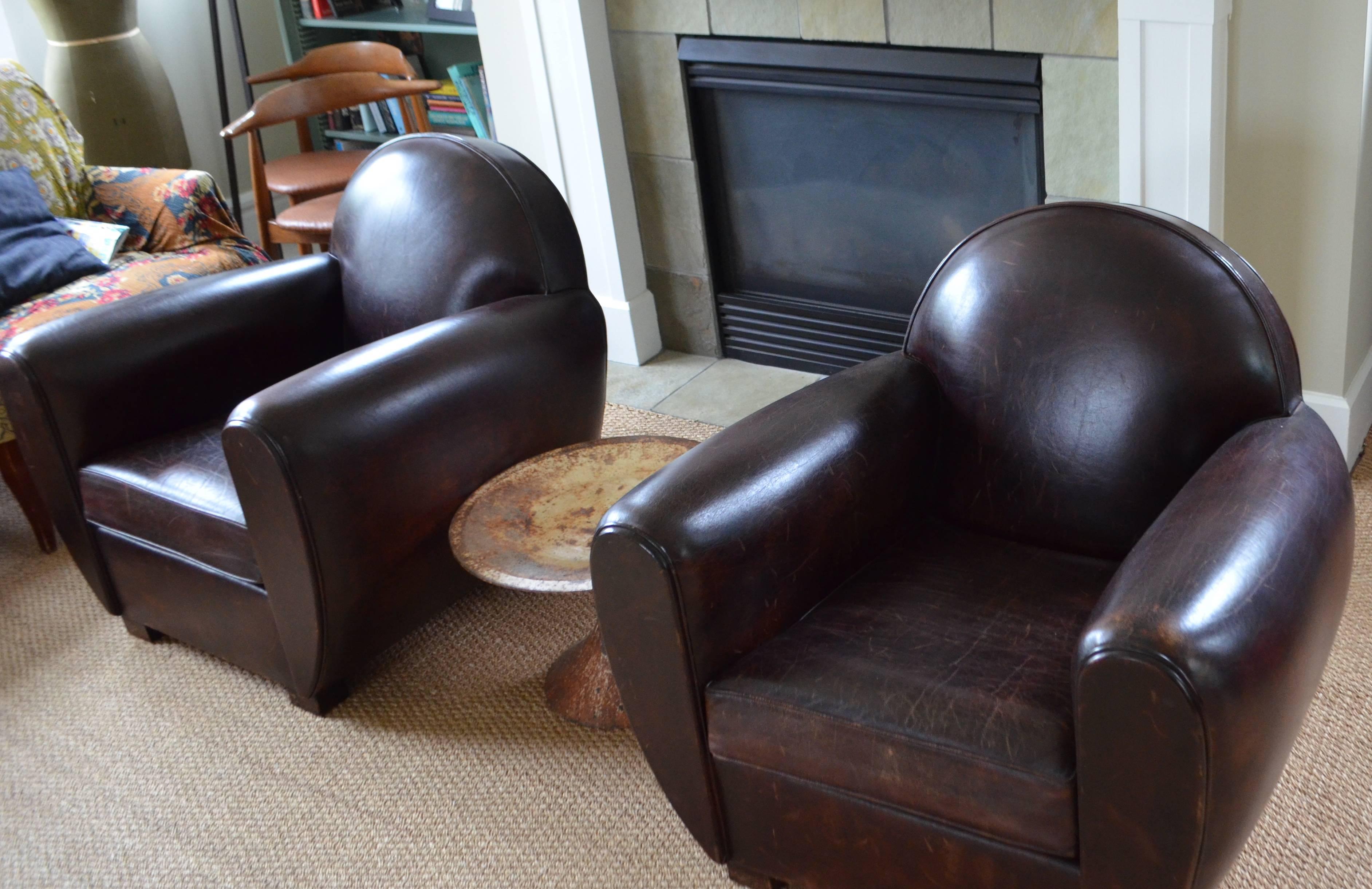 Mid-20th Century Club Chair of Leather from France, circa 1960 For Sale