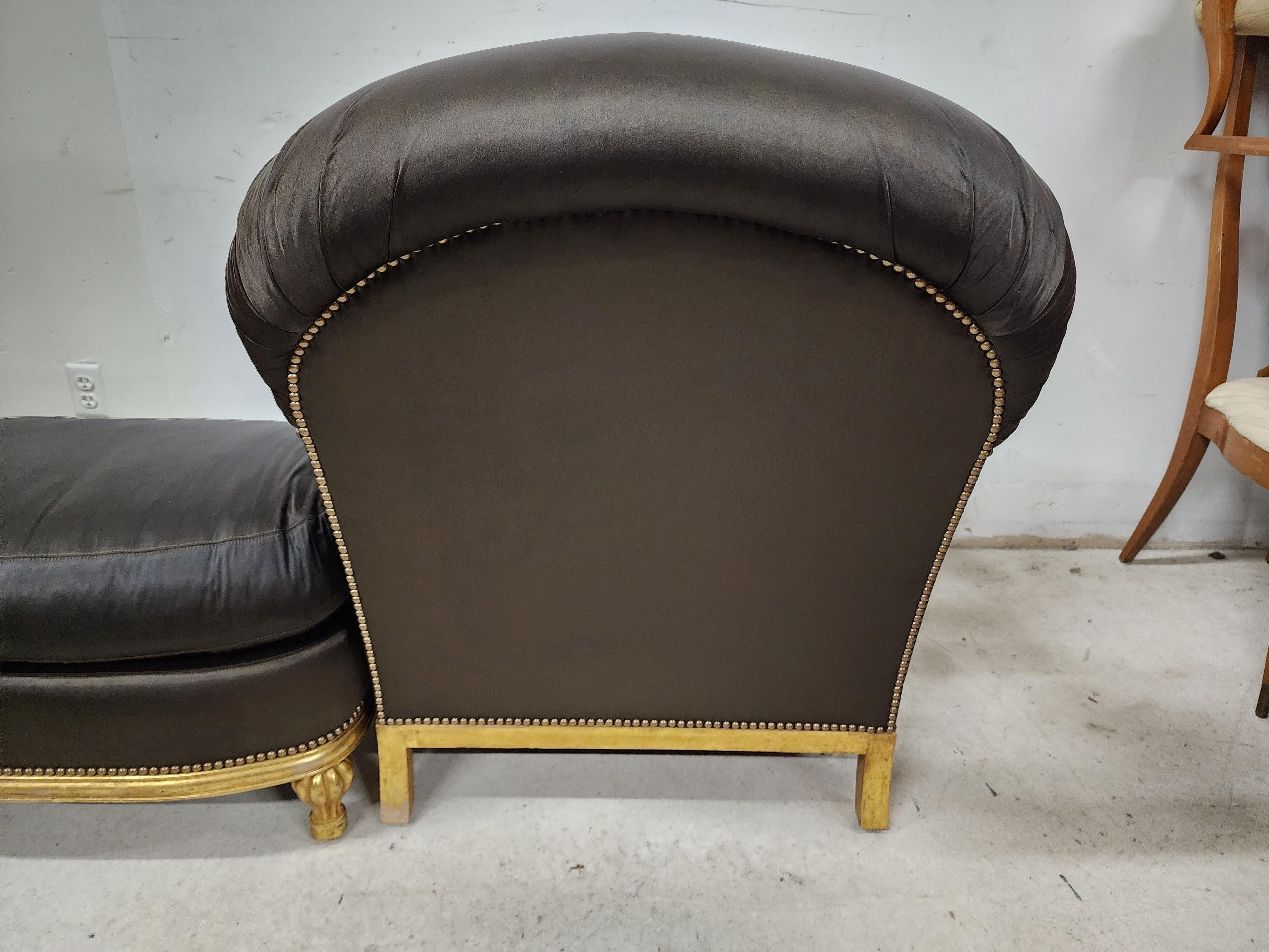 Club Chair & Ottoman Gold Leaf Gilt Finish For Sale 4