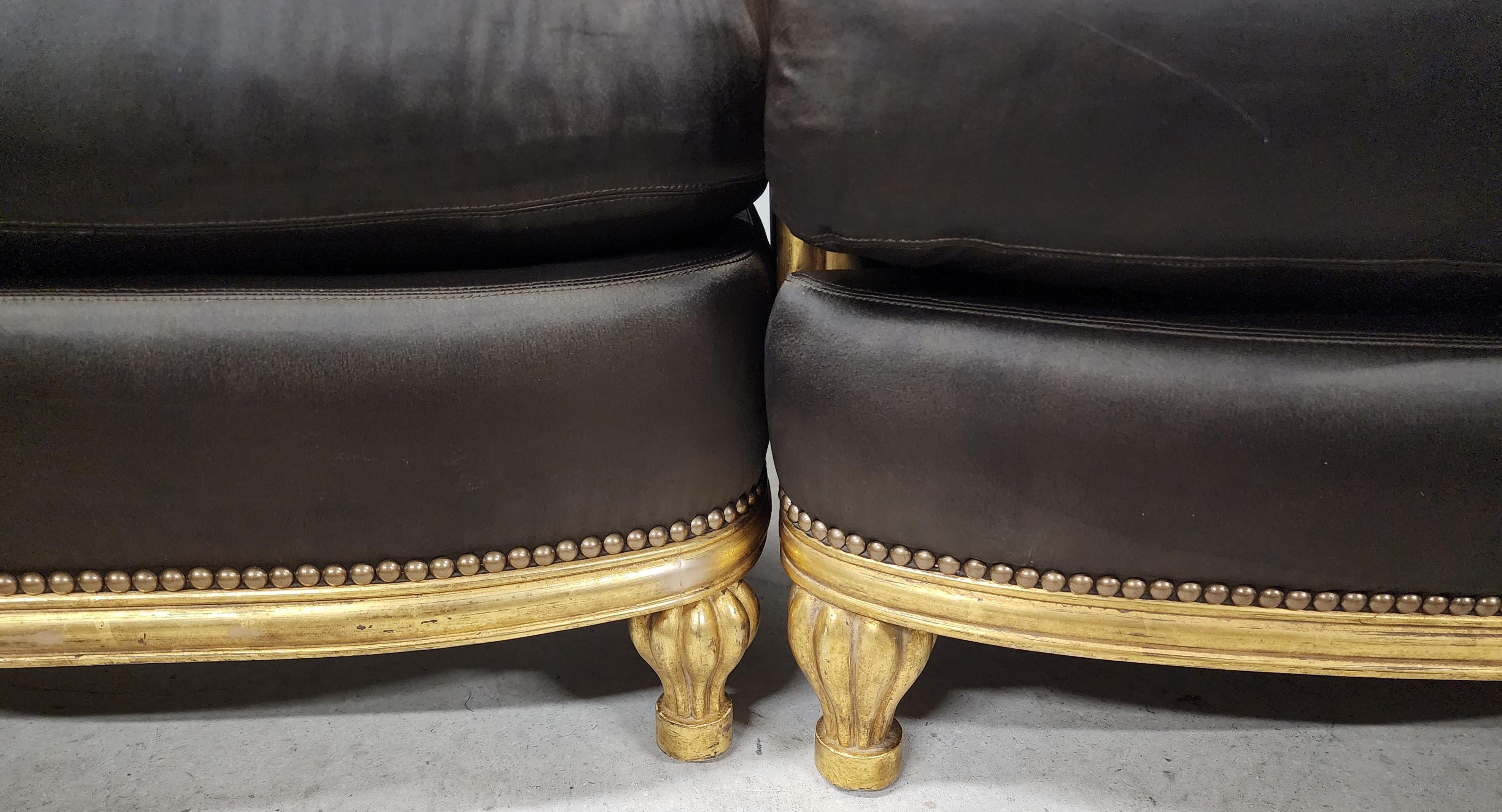 Club Chair & Ottoman Gold Leaf Gilt Finish In Good Condition For Sale In Lake Worth, FL